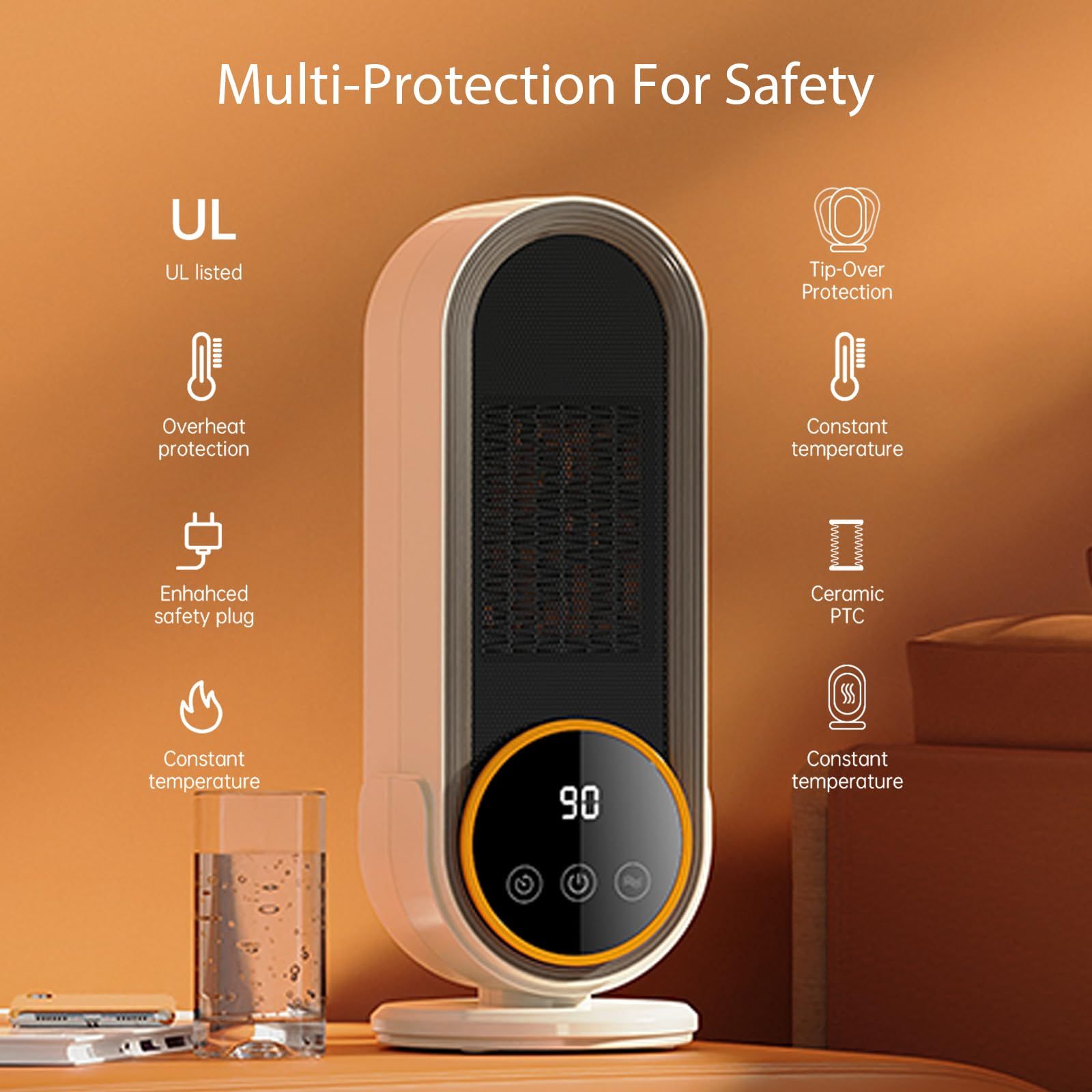 Space Heaters for Indoor Use with Remote, 2s Efficient Heating, Overheat & Tilt Protection, 1200W PTC Ceramic Portable Heater with Display, Timer, Two-Speed, Electric Heater for Bedroom Office,Basic Version - Image 3