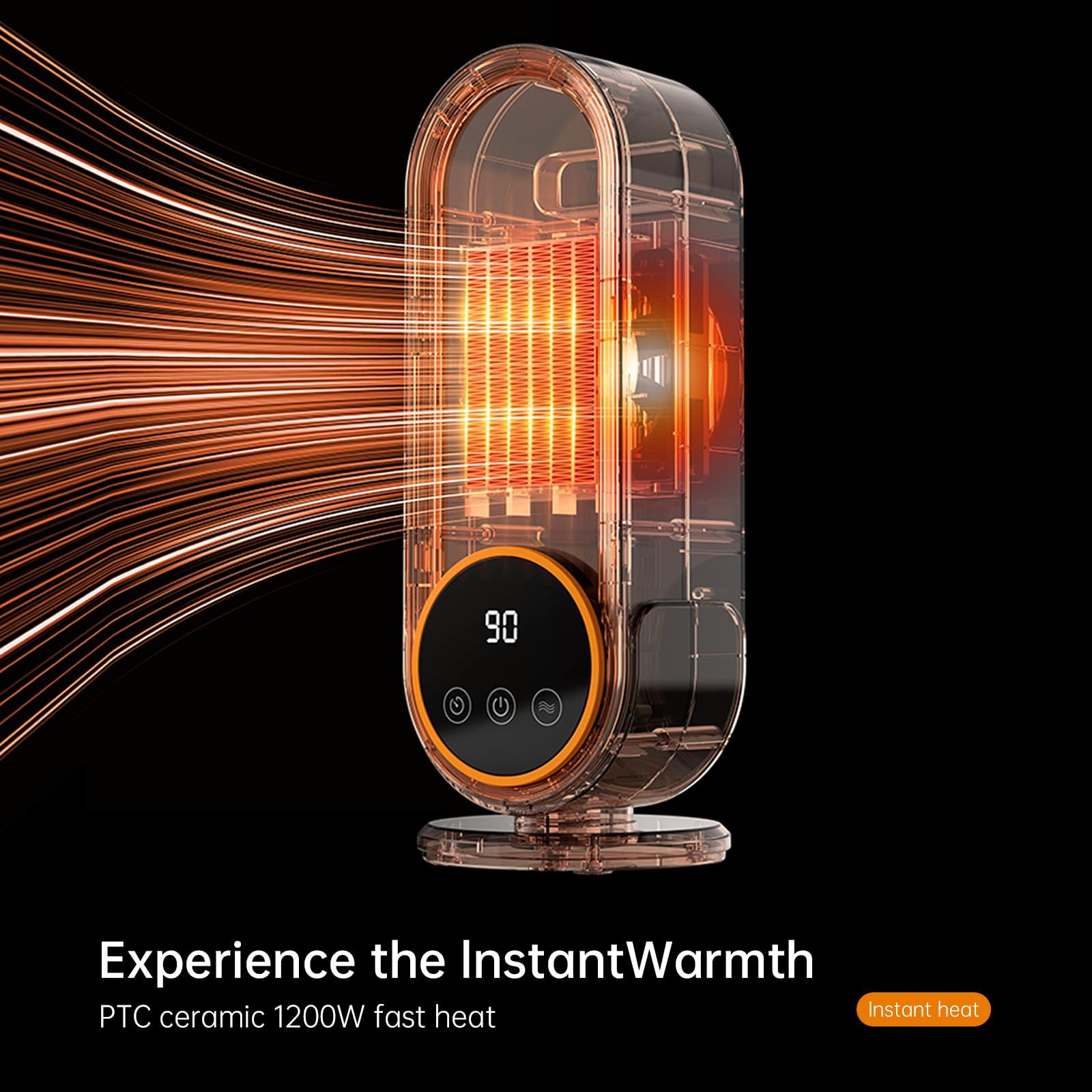 Space Heaters for Indoor Use with Remote, 2s Efficient Heating, Overheat & Tilt Protection, 1200W PTC Ceramic Portable Heater with Display, Timer, Two-Speed, Electric Heater for Bedroom Office,Basic Version - Image 4