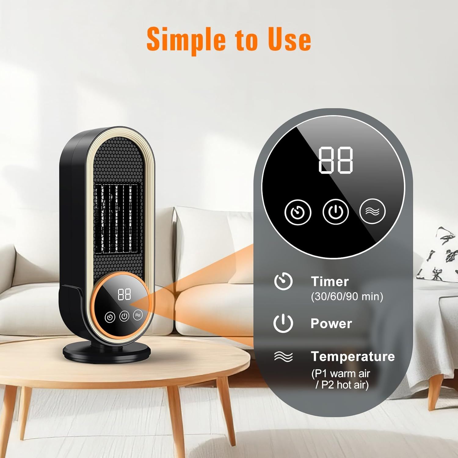 Space Heaters for Indoor Use with Remote, 2s Efficient Heating, Overheat & Tilt Protection, 1200W PTC Ceramic Portable Heater with Display, Timer, Two-Speed, Electric Heater for Bedroom Office,Basic Version - Image 8