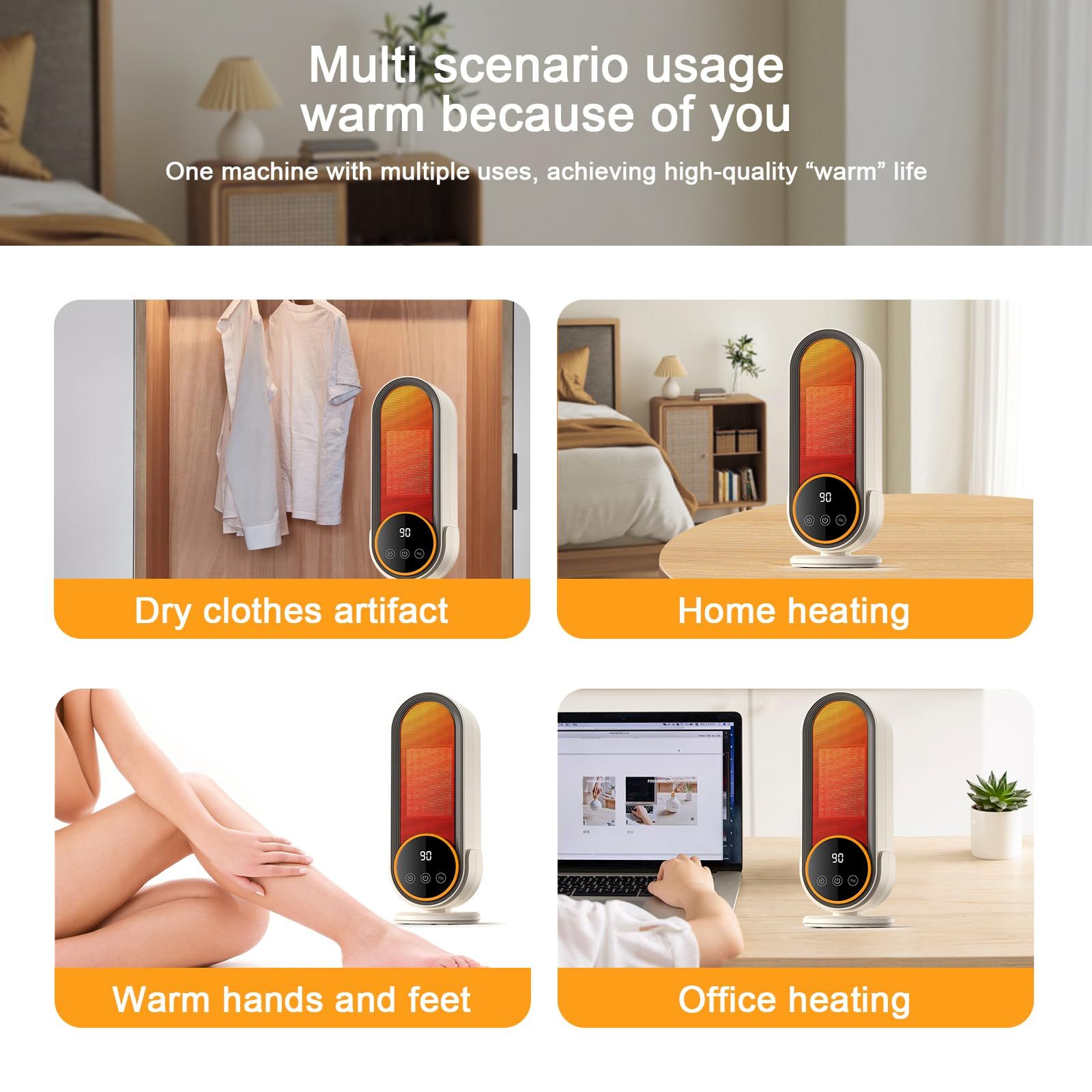 Space Heaters for Indoor Use with Remote, 2s Efficient Heating, Overheat & Tilt Protection, 1200W PTC Ceramic Portable Heater with Display, Timer, Two-Speed, Electric Heater for Bedroom Office,Timer + Remote - Image 6
