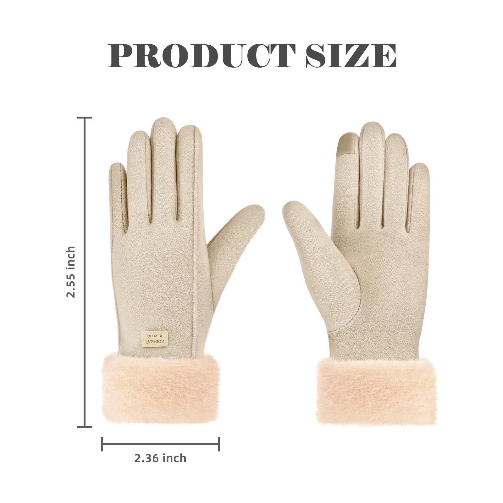Gloves for Women Girl, Winter Touch Screen, Comfortable and Warm Double-Sided Velvet Lining Thickened Warm Glove,Khaki - Image 2