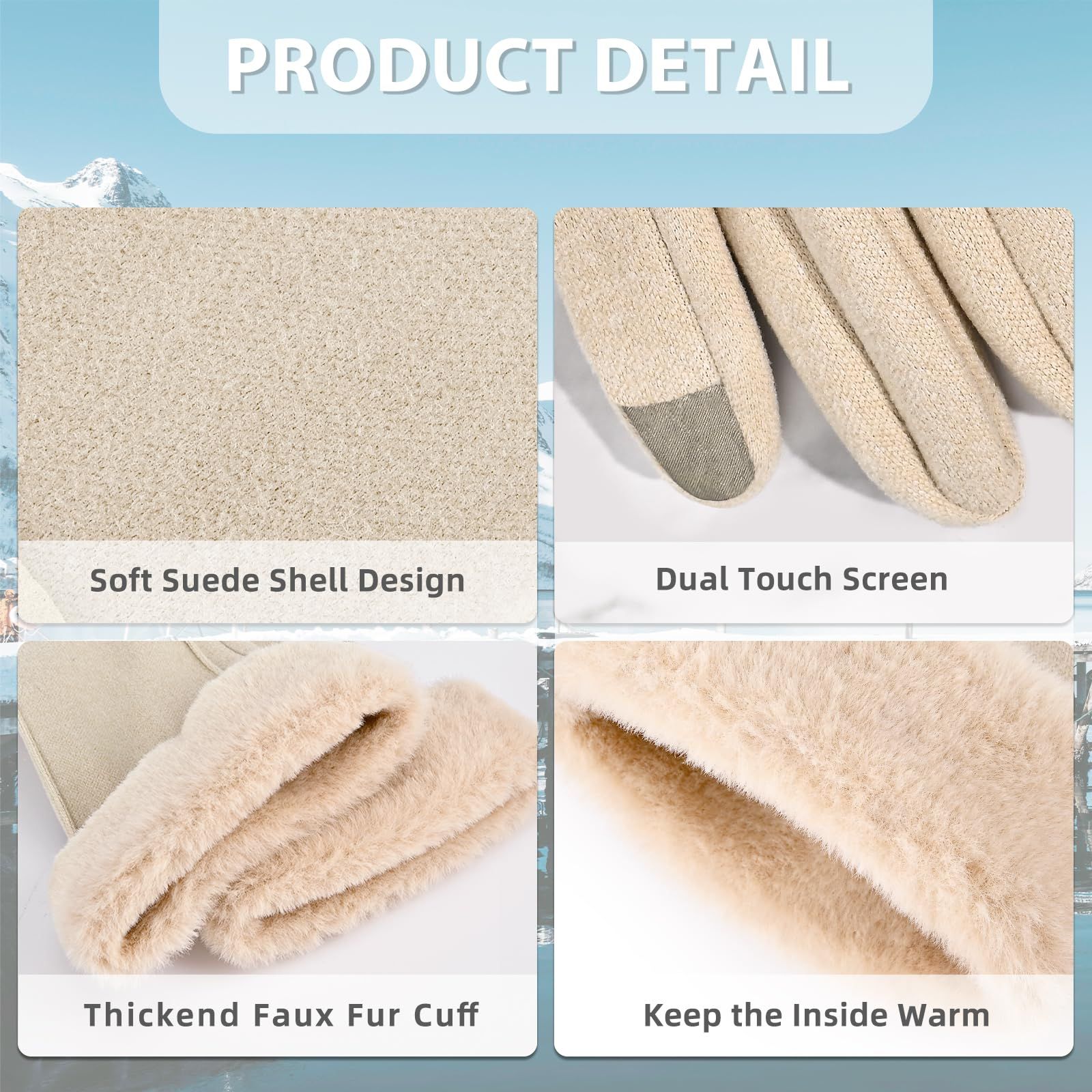 Gloves for Women Girl, Winter Touch Screen, Comfortable and Warm Double-Sided Velvet Lining Thickened Warm Glove,Khaki - Image 3