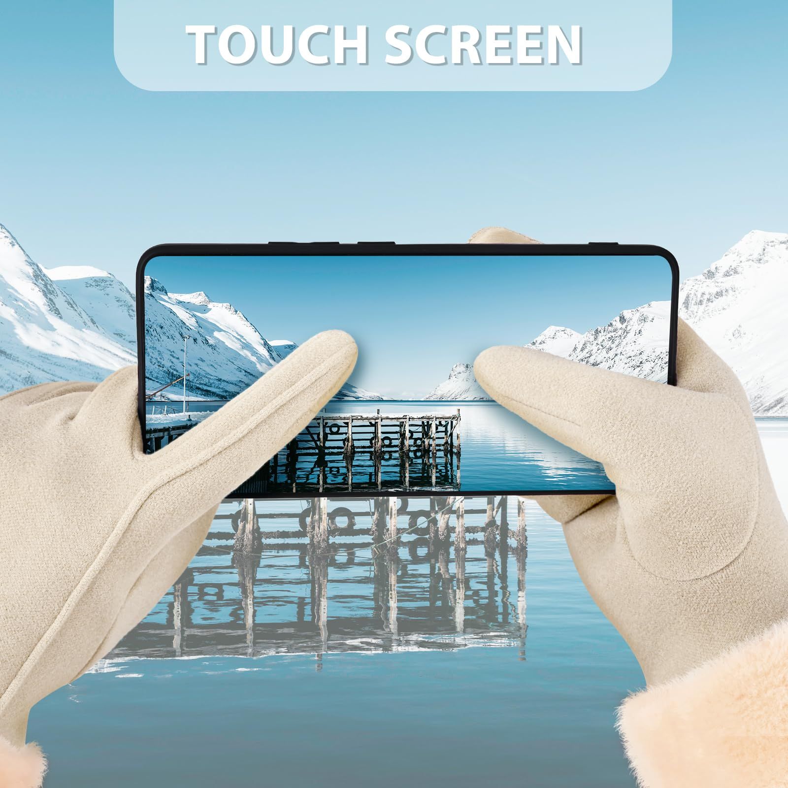 Gloves for Women Girl, Winter Touch Screen, Comfortable and Warm Double-Sided Velvet Lining Thickened Warm Glove,Khaki - Image 4