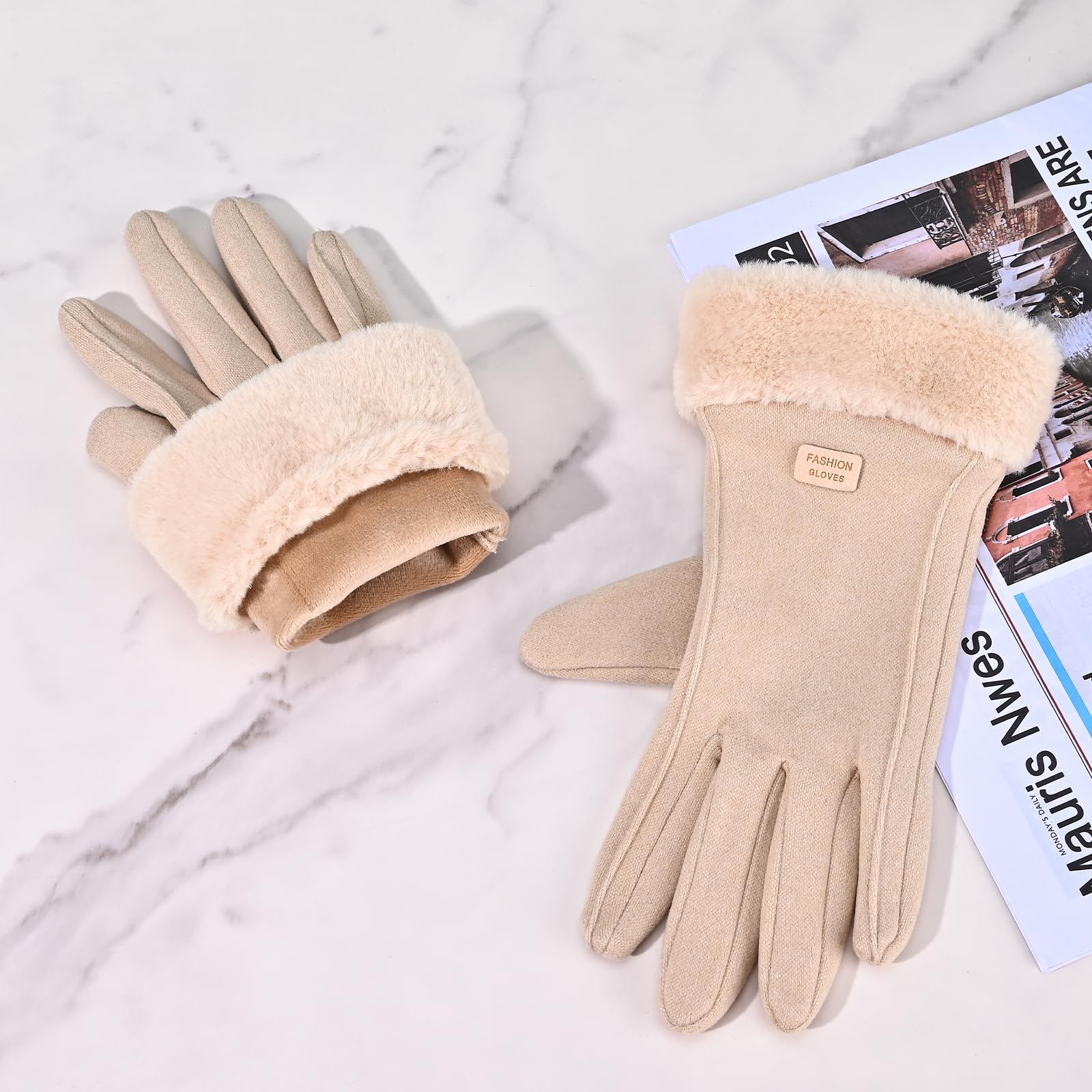 Gloves for Women Girl, Winter Touch Screen, Comfortable and Warm Double-Sided Velvet Lining Thickened Warm Glove,Khaki - Image 7