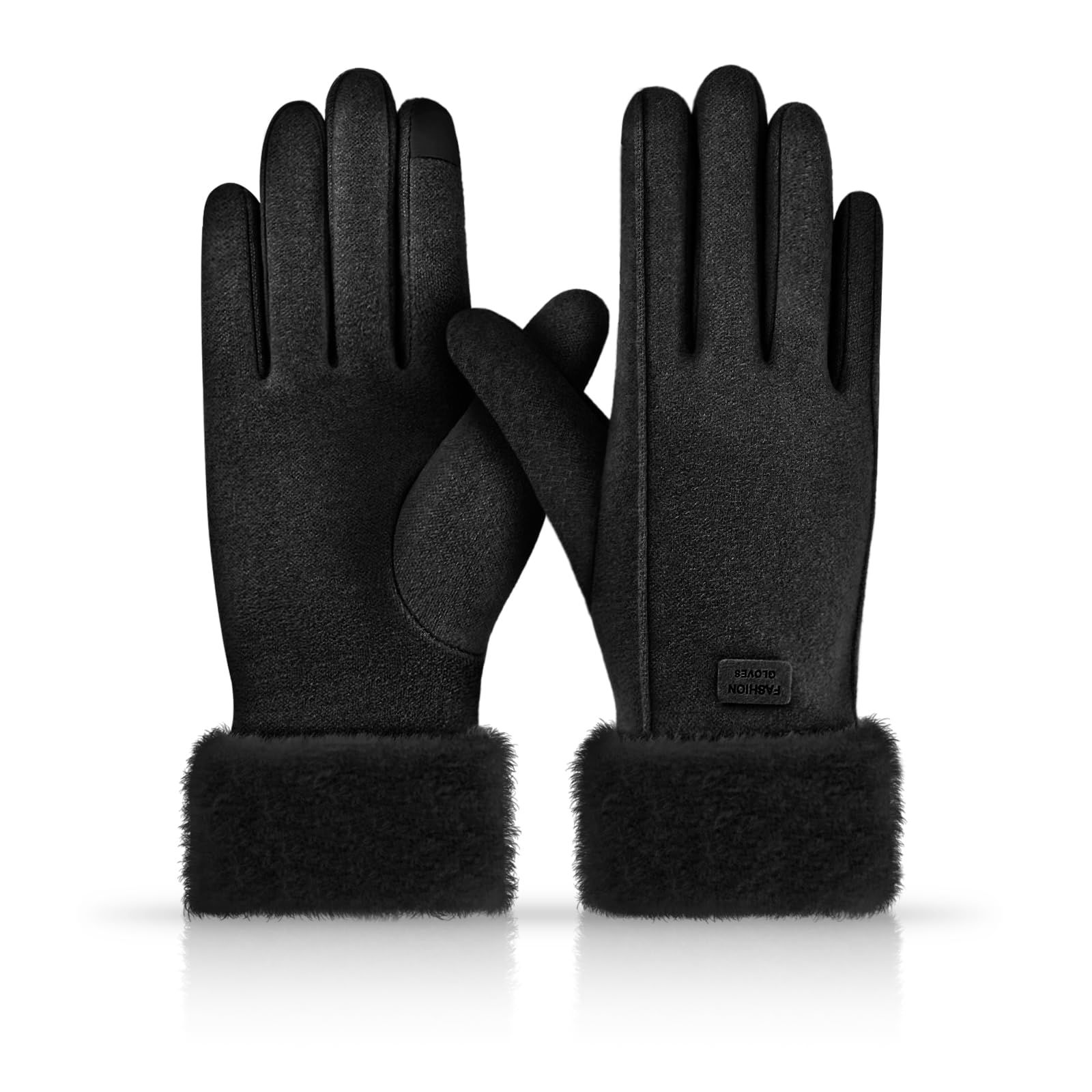 Gloves for Women Girl, Winter Touch Screen, Comfortable and Warm Double-Sided Velvet Lining Thickened Warm Glove,Black - Image 1