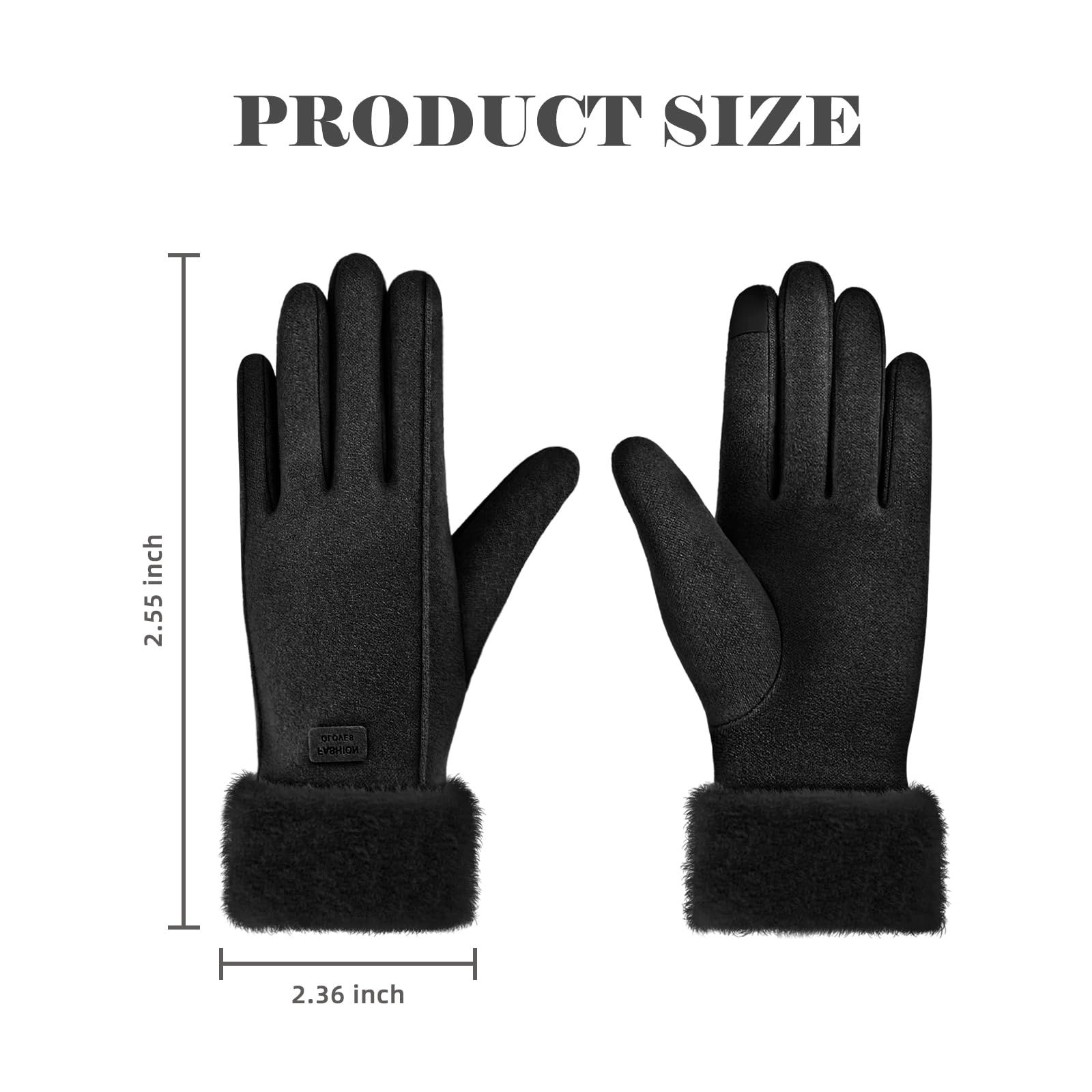 Gloves for Women Girl, Winter Touch Screen, Comfortable and Warm Double-Sided Velvet Lining Thickened Warm Glove,Black - Image 2