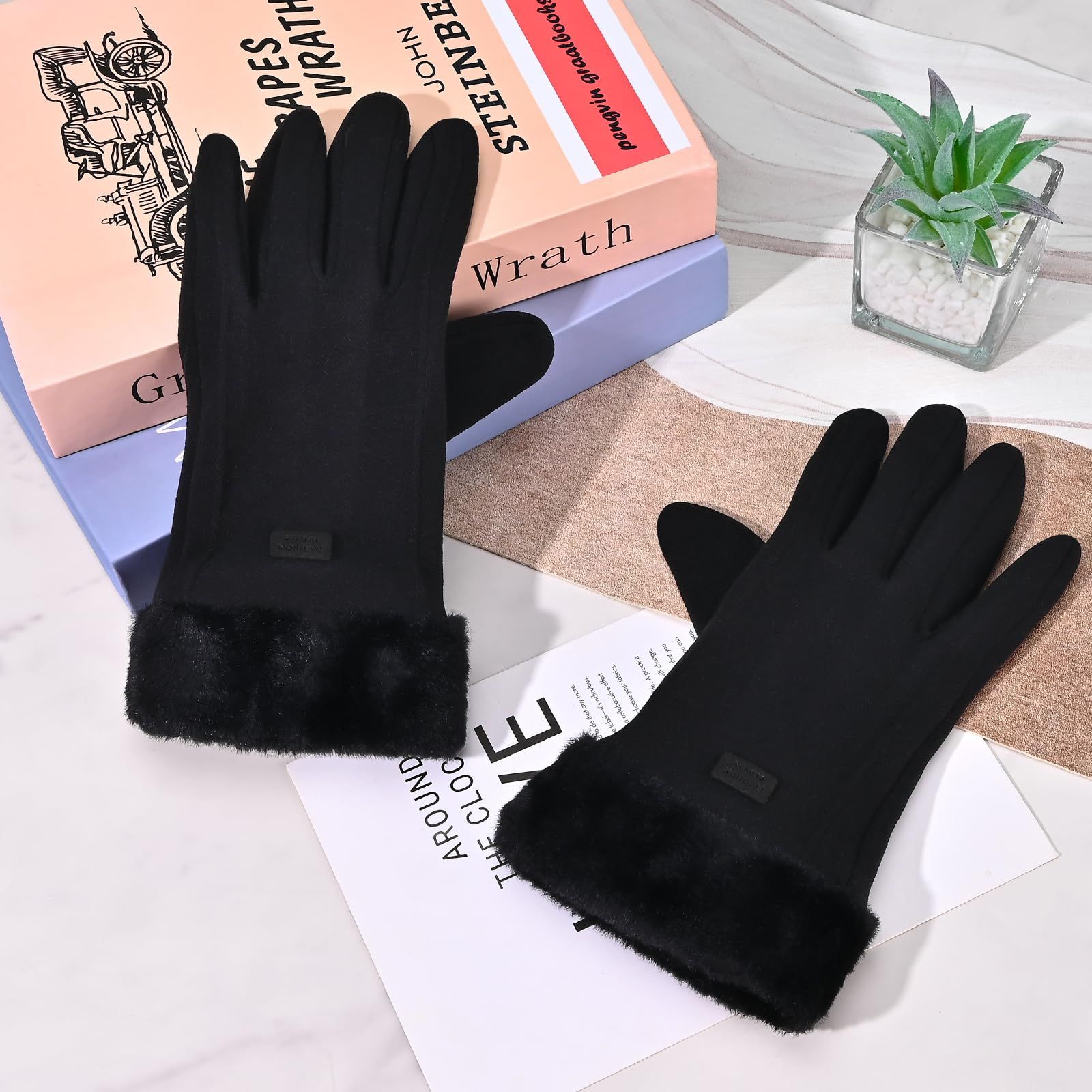Gloves for Women Girl, Winter Touch Screen, Comfortable and Warm Double-Sided Velvet Lining Thickened Warm Glove,Black - Image 5