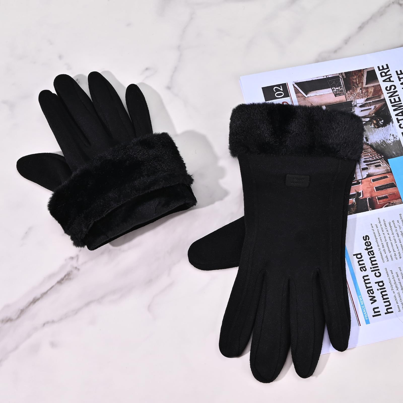 Gloves for Women Girl, Winter Touch Screen, Comfortable and Warm Double-Sided Velvet Lining Thickened Warm Glove,Black - Image 7