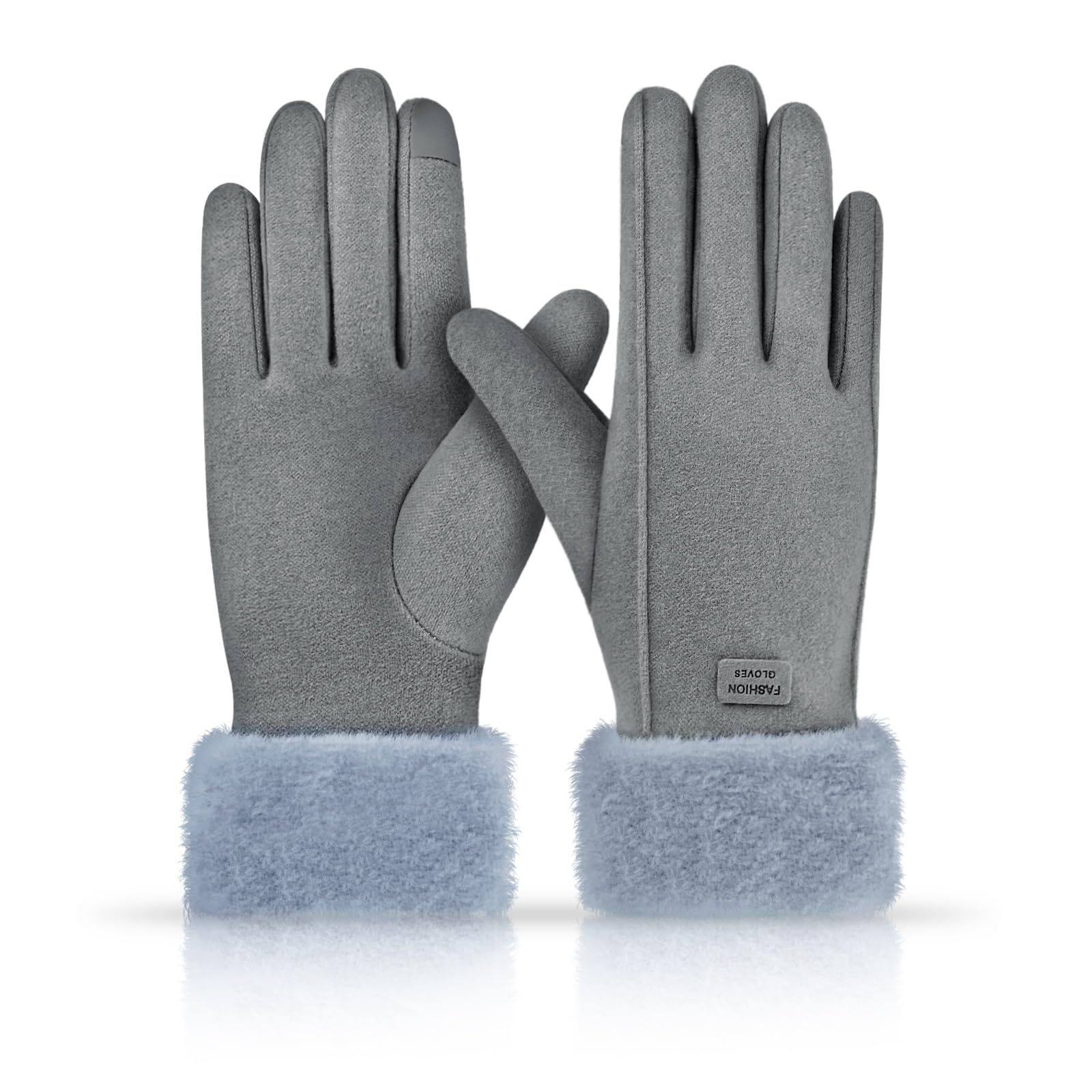 Gloves for Women Girl, Winter Touch Screen, Comfortable and Warm Double-Sided Velvet Lining Thickened Warm Glove,Grey - Image 1