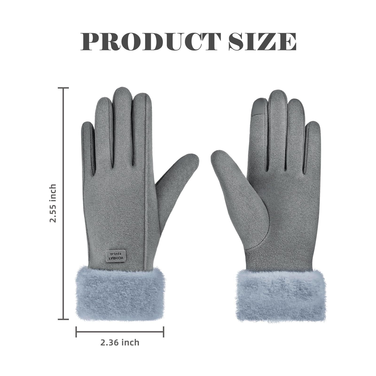 Gloves for Women Girl, Winter Touch Screen, Comfortable and Warm Double-Sided Velvet Lining Thickened Warm Glove,Grey - Image 2