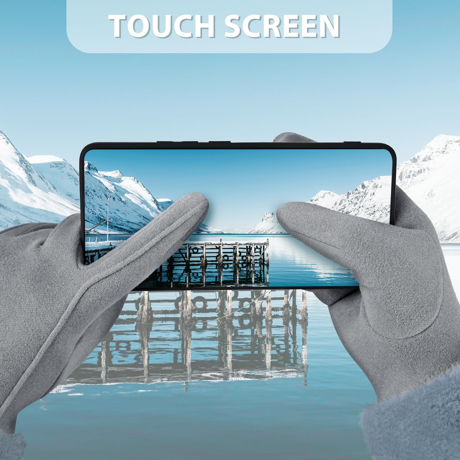 Gloves for Women Girl, Winter Touch Screen, Comfortable and Warm Double-Sided Velvet Lining Thickened Warm Glove,Grey - Image 4