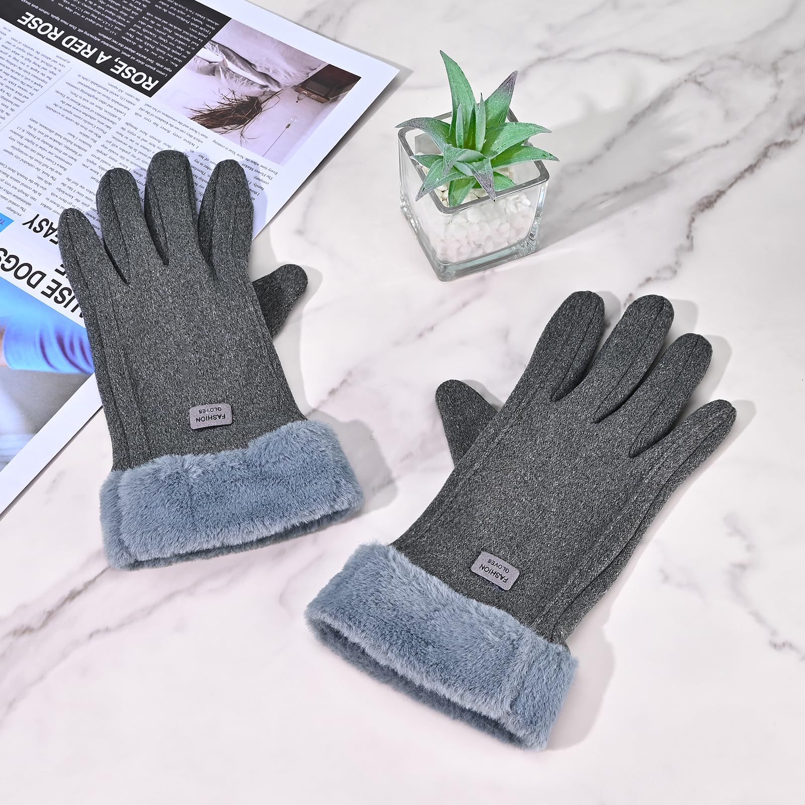 Gloves for Women Girl, Winter Touch Screen, Comfortable and Warm Double-Sided Velvet Lining Thickened Warm Glove,Grey - Image 5