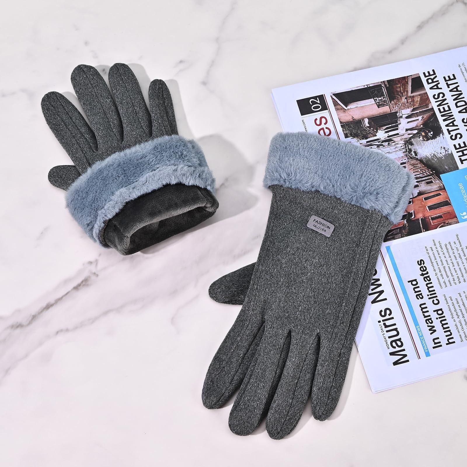 Gloves for Women Girl, Winter Touch Screen, Comfortable and Warm Double-Sided Velvet Lining Thickened Warm Glove,Grey - Image 7