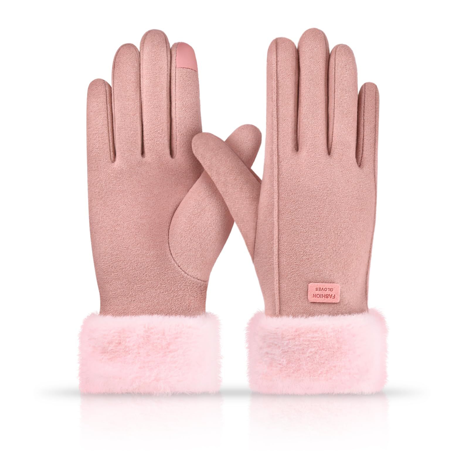 Gloves for Women Girl, Winter Touch Screen, Comfortable and Warm Double-Sided Velvet Lining Thickened Warm Glove,Pink - Image 1