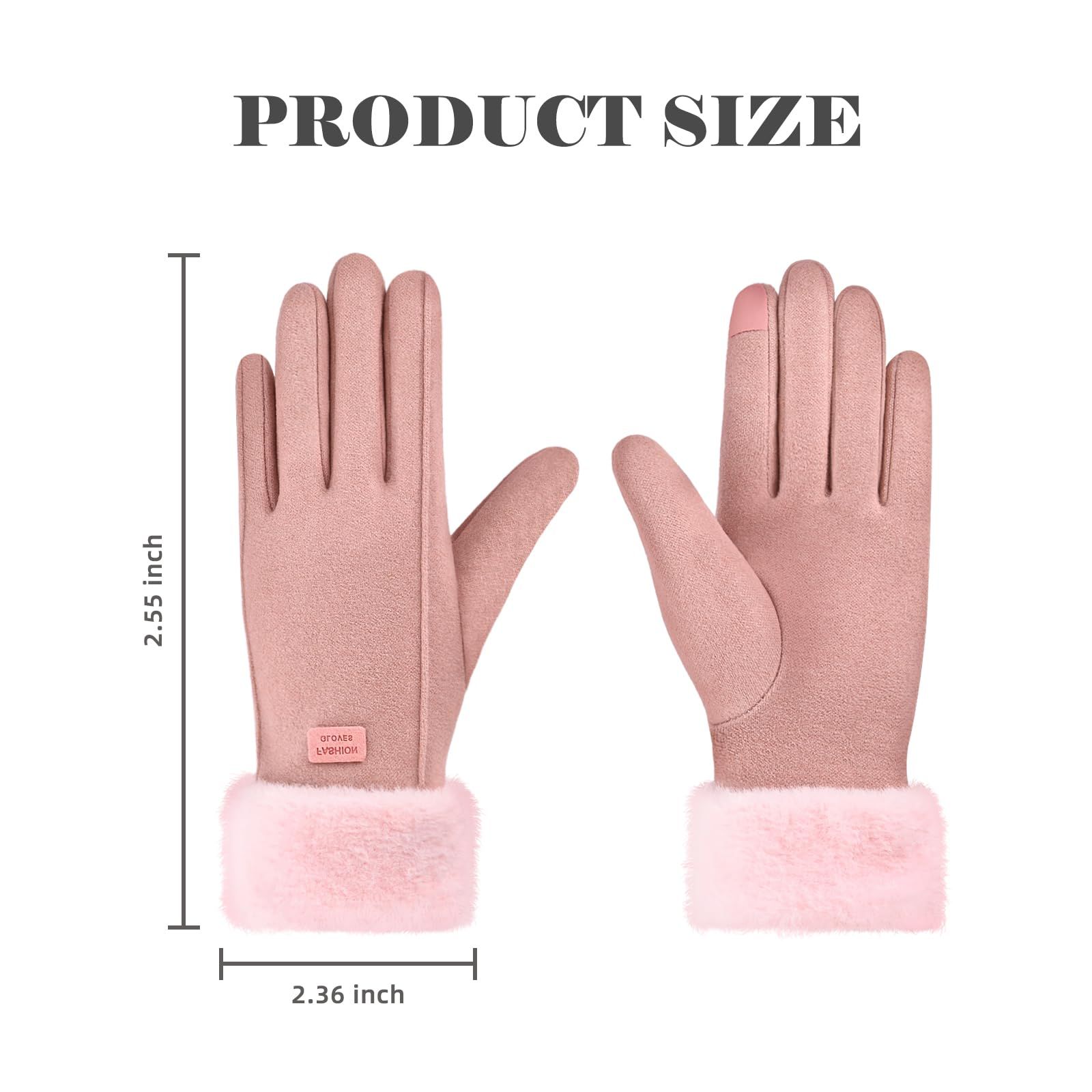 Gloves for Women Girl, Winter Touch Screen, Comfortable and Warm Double-Sided Velvet Lining Thickened Warm Glove,Pink - Image 2