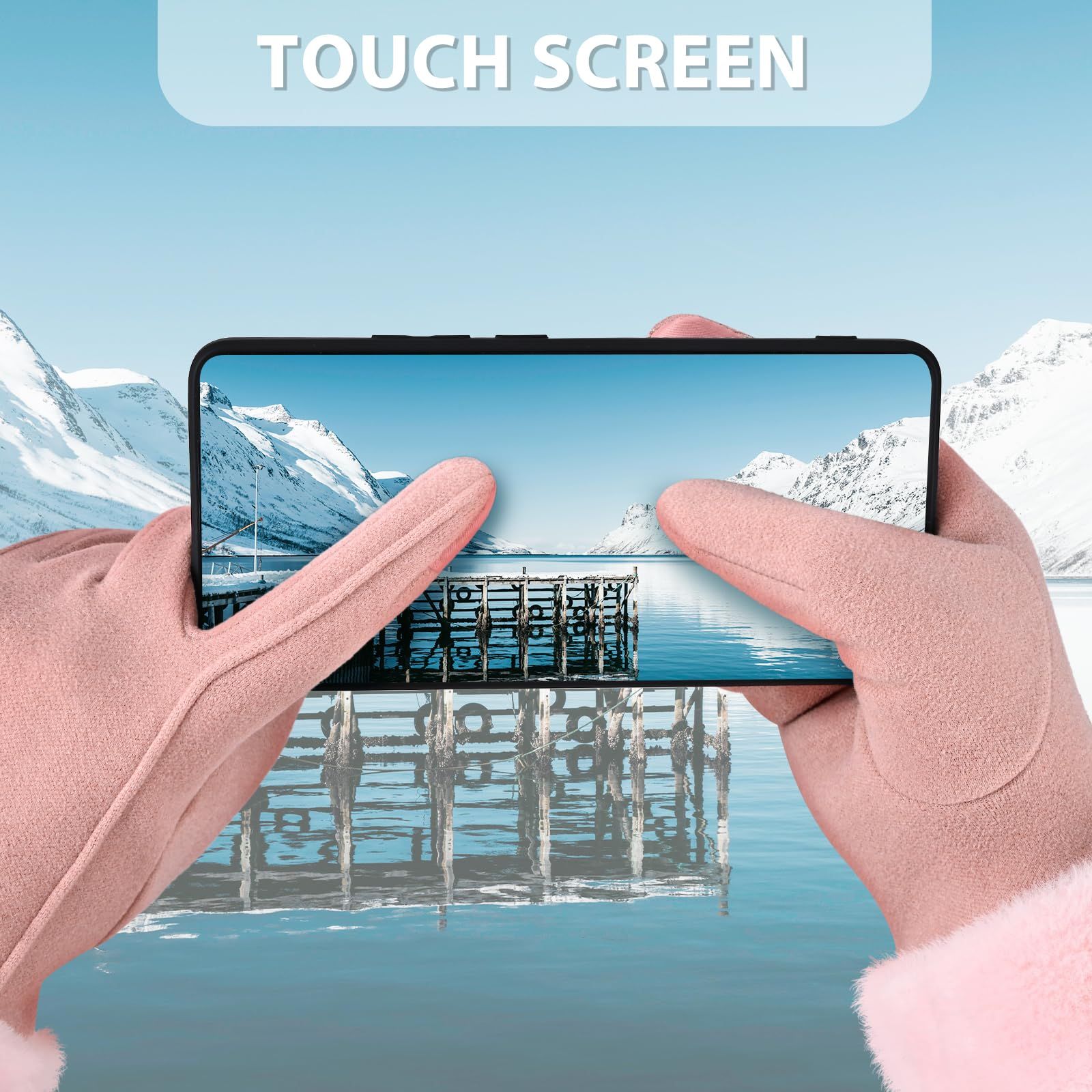 Gloves for Women Girl, Winter Touch Screen, Comfortable and Warm Double-Sided Velvet Lining Thickened Warm Glove,Pink - Image 4