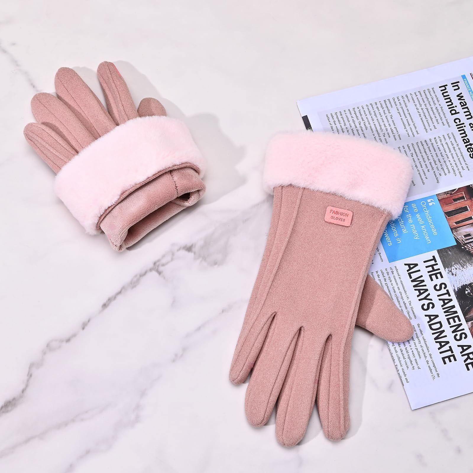 Gloves for Women Girl, Winter Touch Screen, Comfortable and Warm Double-Sided Velvet Lining Thickened Warm Glove,Pink - Image 7