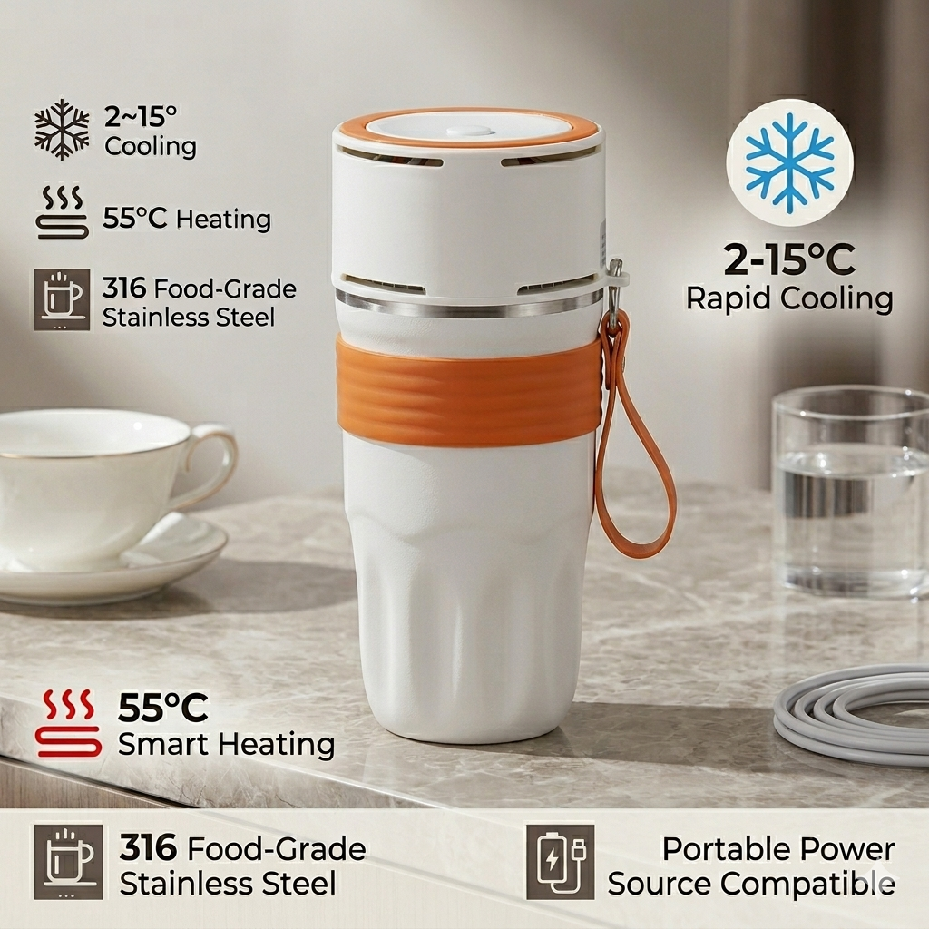 USB Heated & Cooling Smart Cup, Fast Cooling 0–10°C & Heating Up to 50°C, Portable Thermostatic Cold & Hot Cup, Car Office Travel Use, USB Powered Beverage Cooler & Warmer, Works with Power Bank & Car Charger,Grey - Image 2