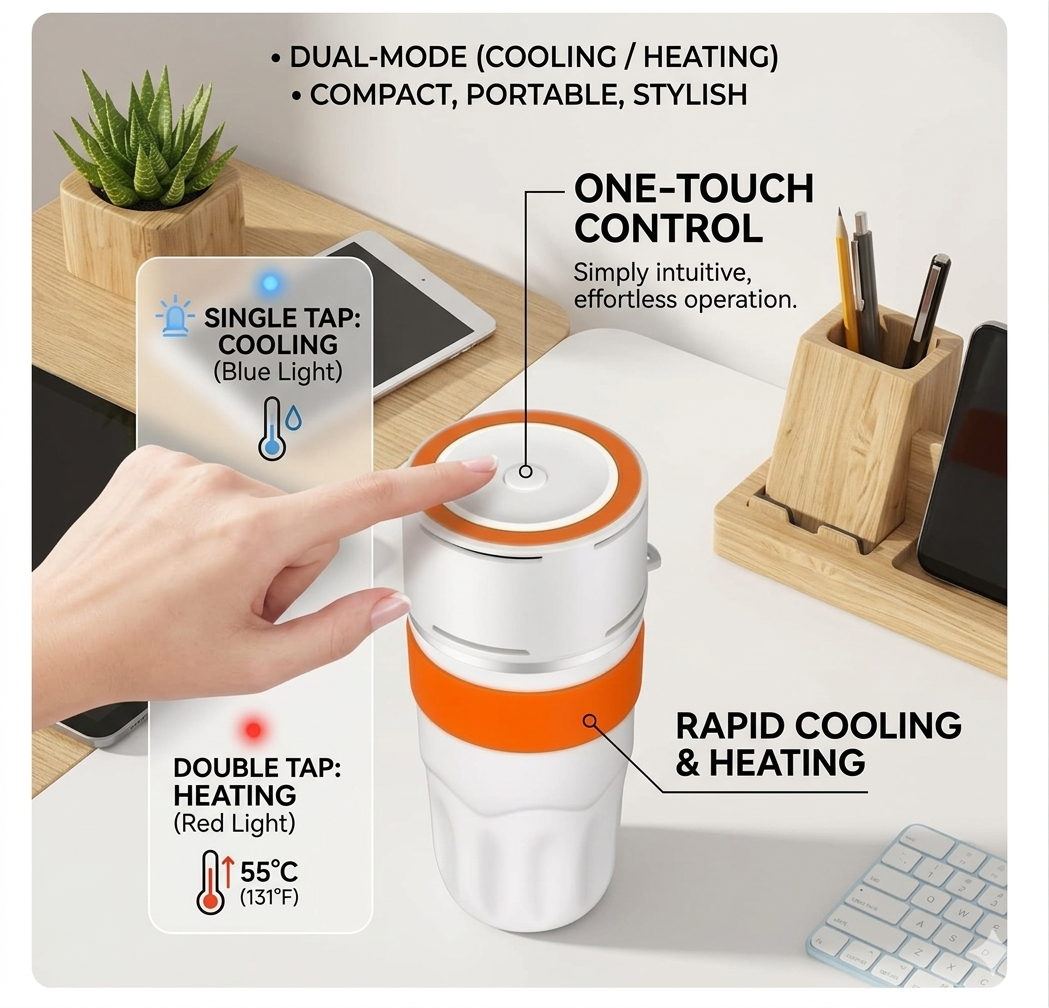 USB Heated & Cooling Smart Cup, Fast Cooling 0–10°C & Heating Up to 50°C, Portable Thermostatic Cold & Hot Cup, Car Office Travel Use, USB Powered Beverage Cooler & Warmer, Works with Power Bank & Car Charger,Grey - Image 4