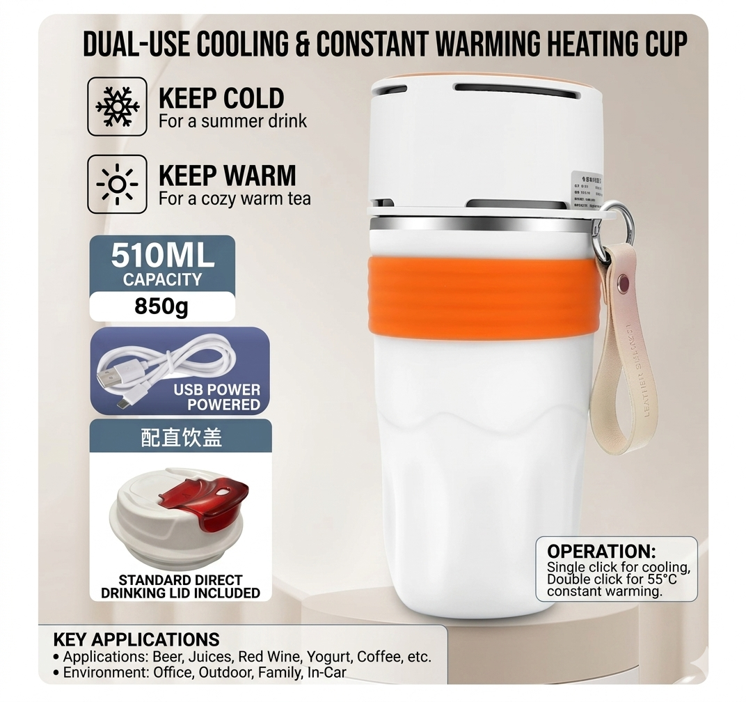 USB Heated & Cooling Smart Cup, Fast Cooling 0–10°C & Heating Up to 50°C, Portable Thermostatic Cold & Hot Cup, Car Office Travel Use, USB Powered Beverage Cooler & Warmer, Works with Power Bank & Car Charger,Grey - Image 8