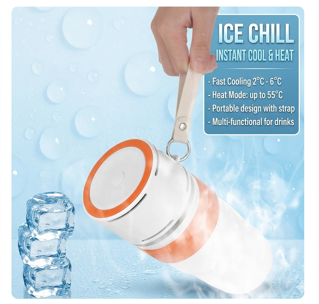 USB Heated & Cooling Smart Cup, Fast Cooling 0–10°C & Heating Up to 50°C, Portable Thermostatic Cold & Hot Cup, Car Office Travel Use, USB Powered Beverage Cooler & Warmer, Works with Power Bank & Car Charger,Orange - Image 4