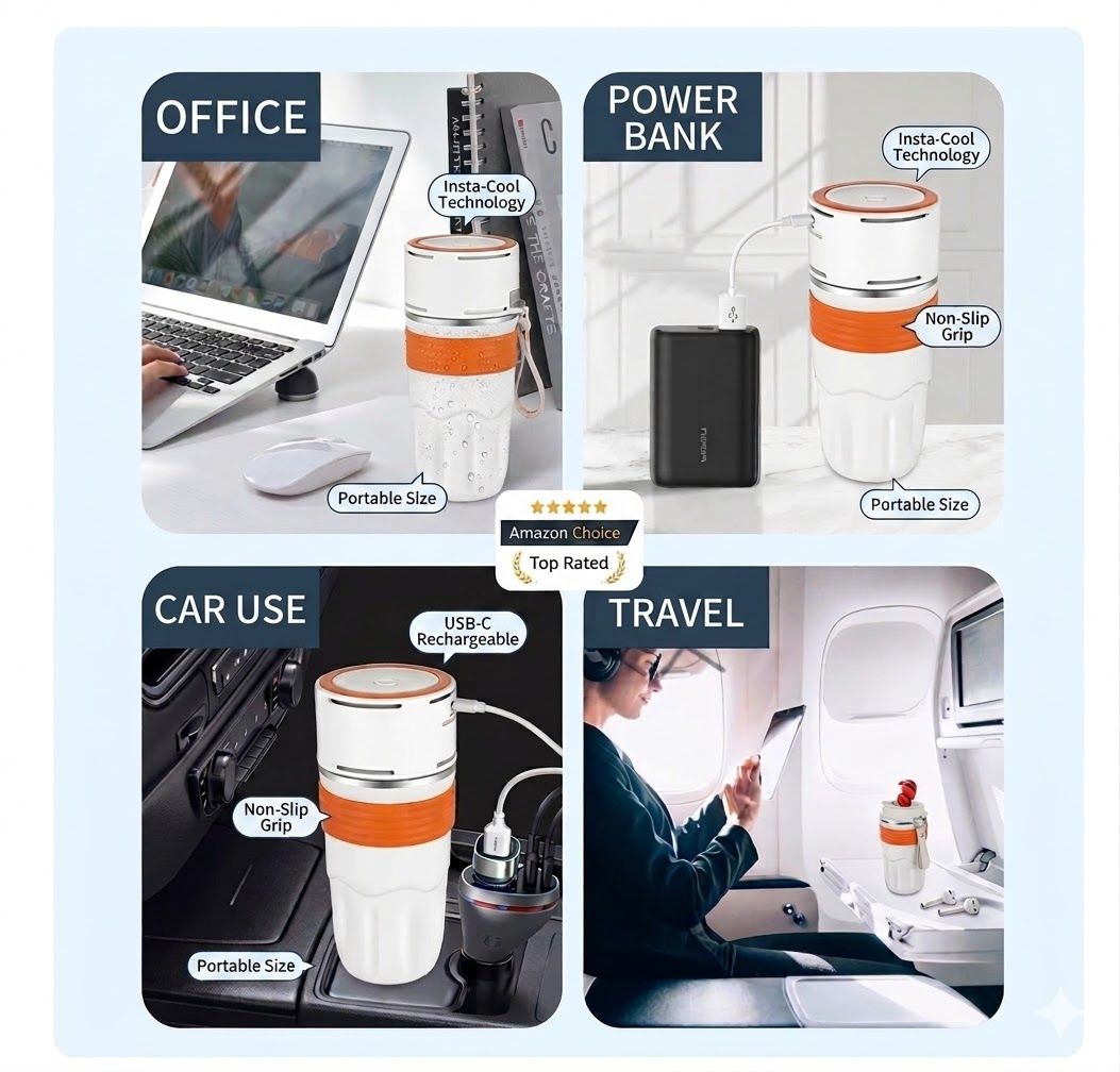 USB Heated & Cooling Smart Cup, Fast Cooling 0–10°C & Heating Up to 50°C, Portable Thermostatic Cold & Hot Cup, Car Office Travel Use, USB Powered Beverage Cooler & Warmer, Works with Power Bank & Car Charger,Orange - Image 8