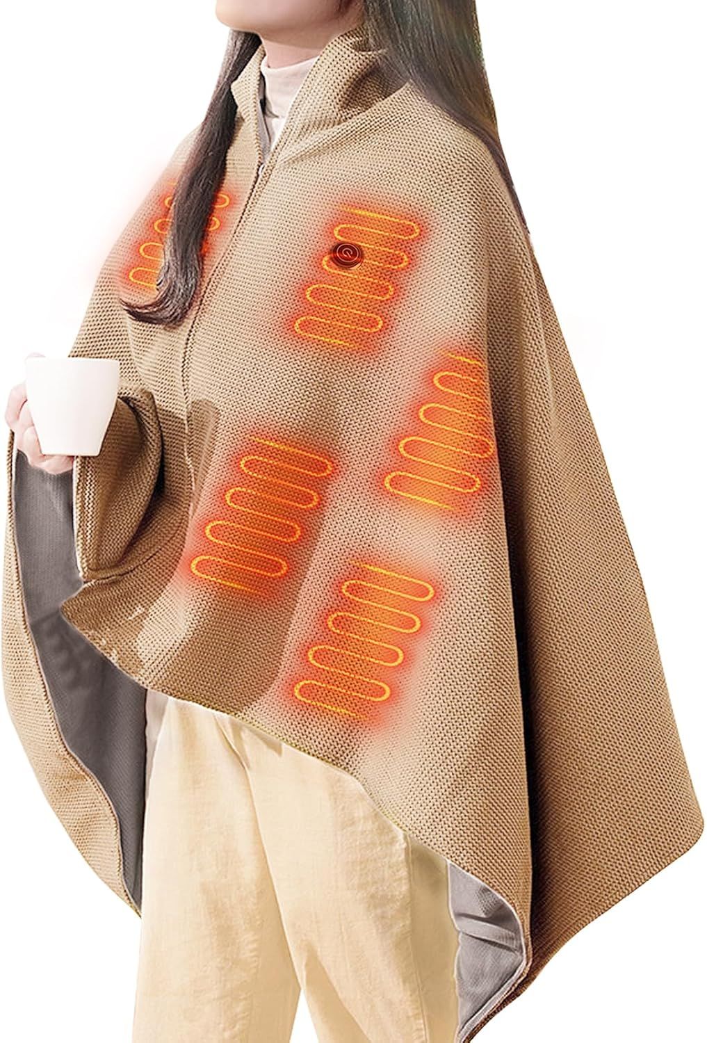 USB Power Supply Electric Heated Blanket Shawl Portable Wearable Heated Throw 3 Heat Levels Machine Washable Cozy 62x32 Inches,Apricot - Image 3