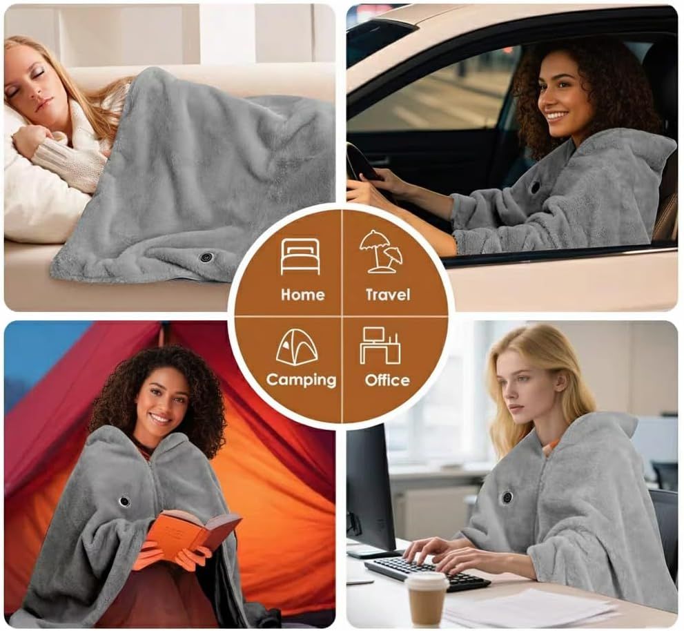 USB Power Supply Electric Heated Blanket Shawl Portable Wearable Heated Throw 3 Heat Levels Machine Washable Cozy 62x32 Inches,Apricot - Image 8