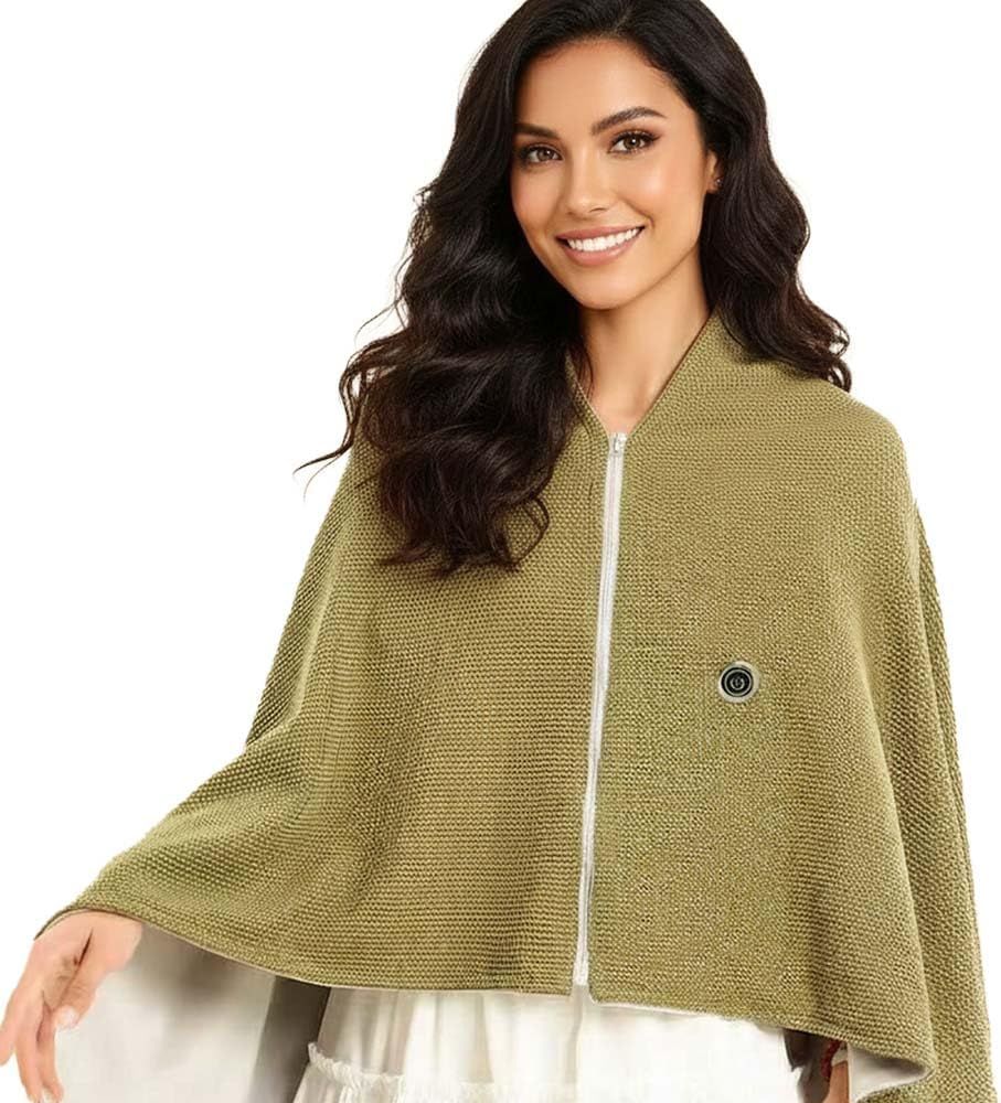 USB Power Supply Electric Heated Blanket Shawl Portable Wearable Heated Throw 3 Heat Levels Machine Washable Cozy 62x32 Inches,Green - Image 1