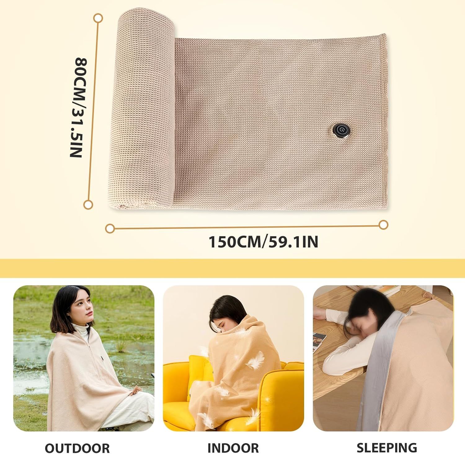 USB Power Supply Electric Heated Blanket Shawl Portable Wearable Heated Throw 3 Heat Levels Machine Washable Cozy 62x32 Inches,Green - Image 2