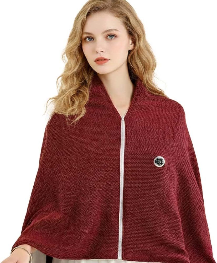 USB Power Supply Electric Heated Blanket Shawl Portable Wearable Heated Throw 3 Heat Levels Machine Washable Cozy 62x32 Inches,Red - Image 1