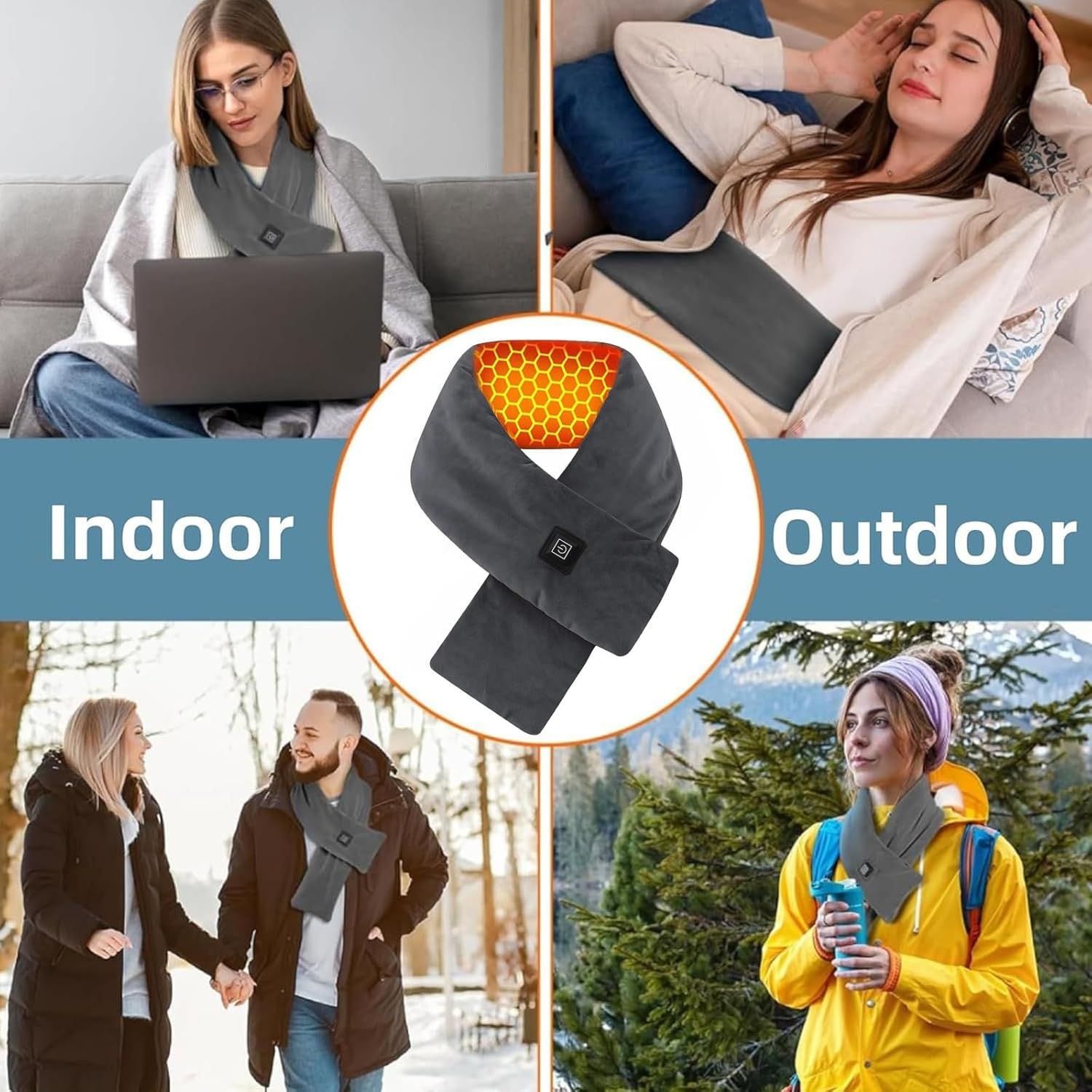 Heated Scarf for Women & Men, Rechargeable Neck Heating Wrap with 3 Heat Settings, Portable Electric Neck Warmer, Fast Heating for Office, Outdoor Winter Warm Gift,Grey - Image 3