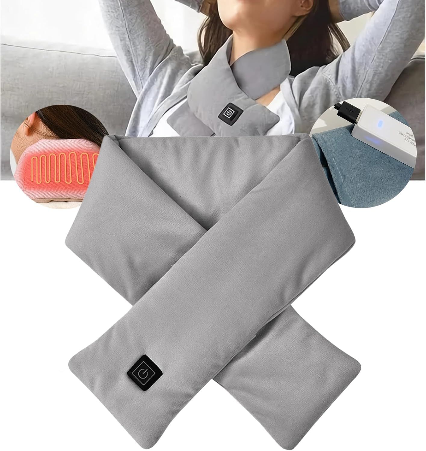 Heated Scarf for Women & Men, Rechargeable Neck Heating Wrap with 3 Heat Settings, Portable Electric Neck Warmer, Fast Heating for Office, Outdoor Winter Warm Gift,Grey - Image 7