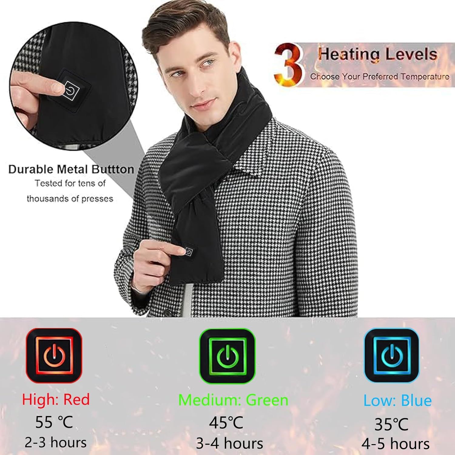Heated Scarf for Women & Men, Rechargeable Neck Heating Wrap with 3 Heat Settings, Portable Electric Neck Warmer, Fast Heating for Office, Outdoor Winter Warm Gift,Black - Image 2