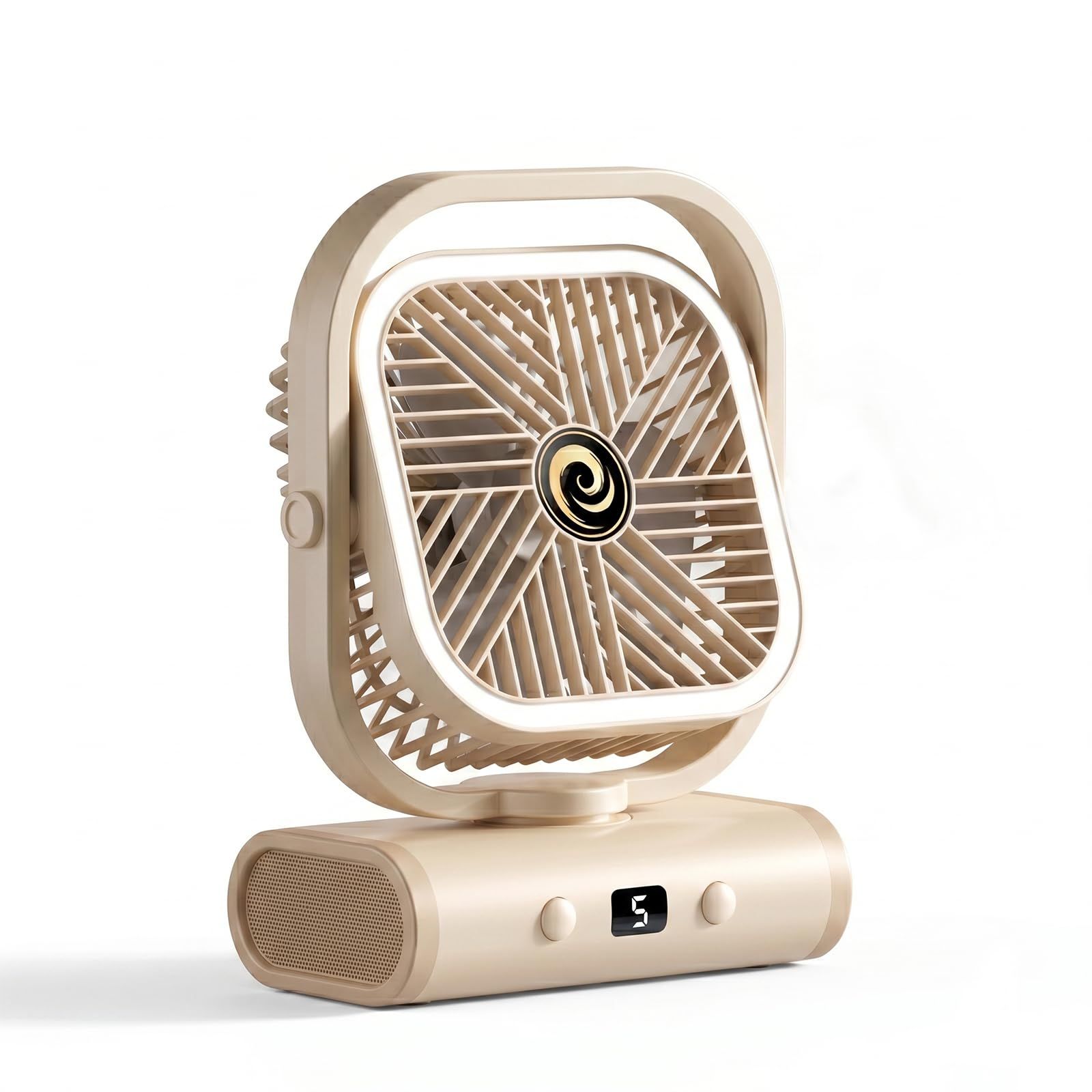 White USB Desk Fan, 5 Speeds Quiet Table Fan with 90° Oscillation, Plug-in Small Desktop Fan with Night Light for Bedroom, Home Office - Image 1