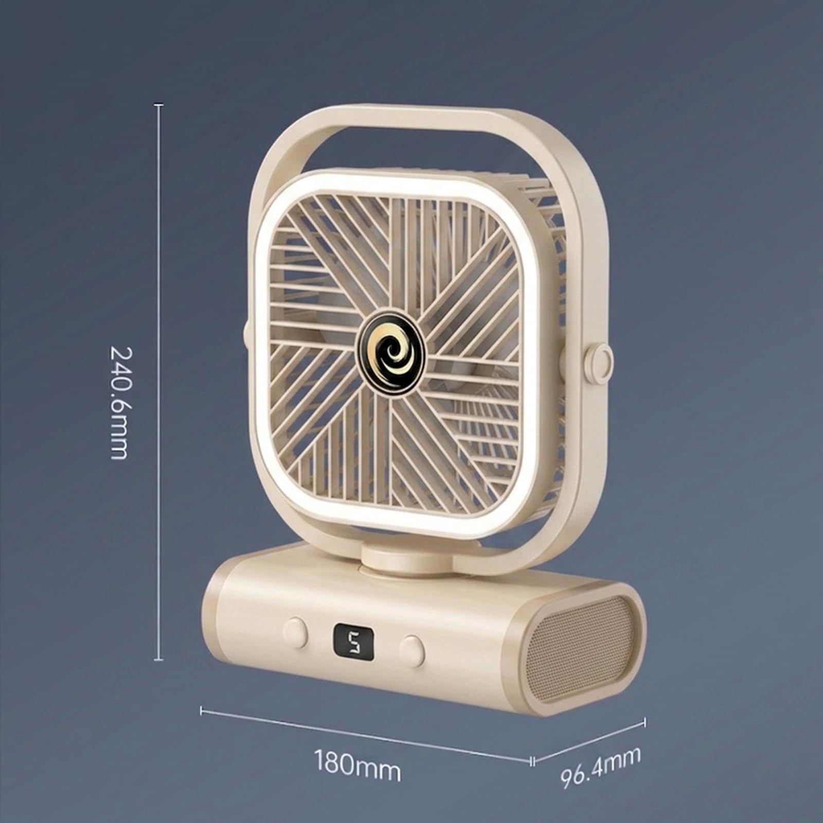 White USB Desk Fan with 2400mAh Rechargeable Battery, 5 Speeds Quiet Table Fan, 90° Oscillation, Small Desktop Fan with Night Light - Image 7