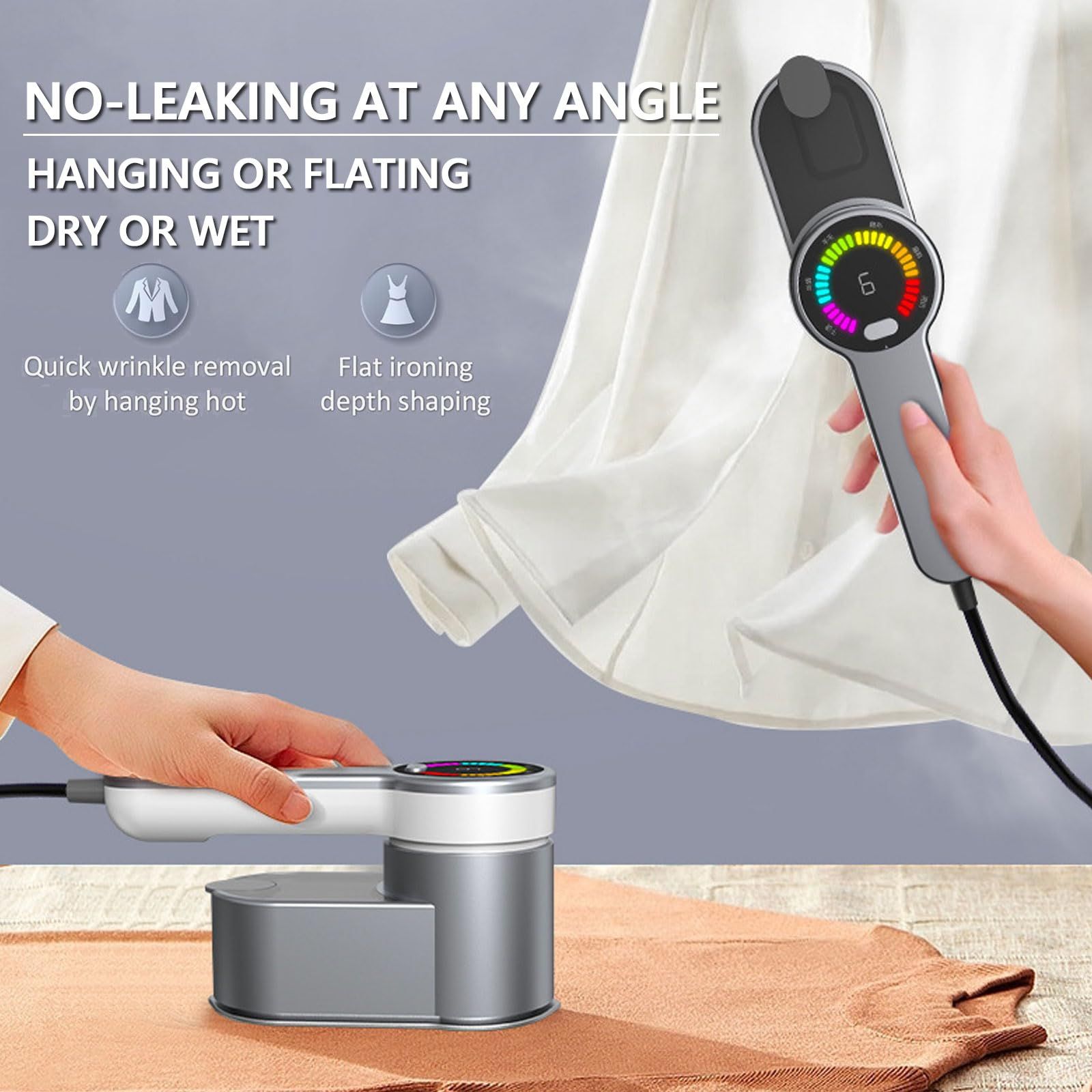Portable Steamer for Clothes Handheld Steaming Ironing Machine, 6 Gears Adjustable Ironing Steaming Steamer Iron, Color Screen Display Dry Wet 1200W Wrinkle Remover Clothes Iron - Image 4