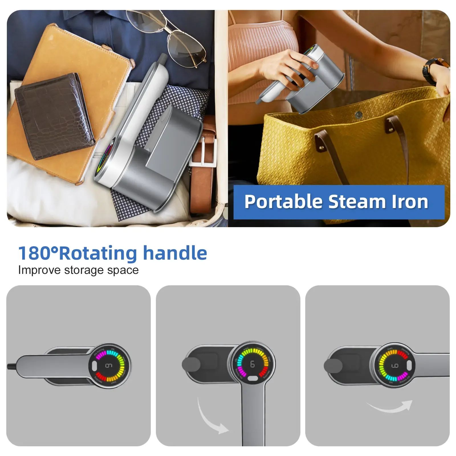 Portable Steamer for Clothes Handheld Steaming Ironing Machine, 6 Gears Adjustable Ironing Steaming Steamer Iron, Color Screen Display Dry Wet 1200W Wrinkle Remover Clothes Iron - Image 6