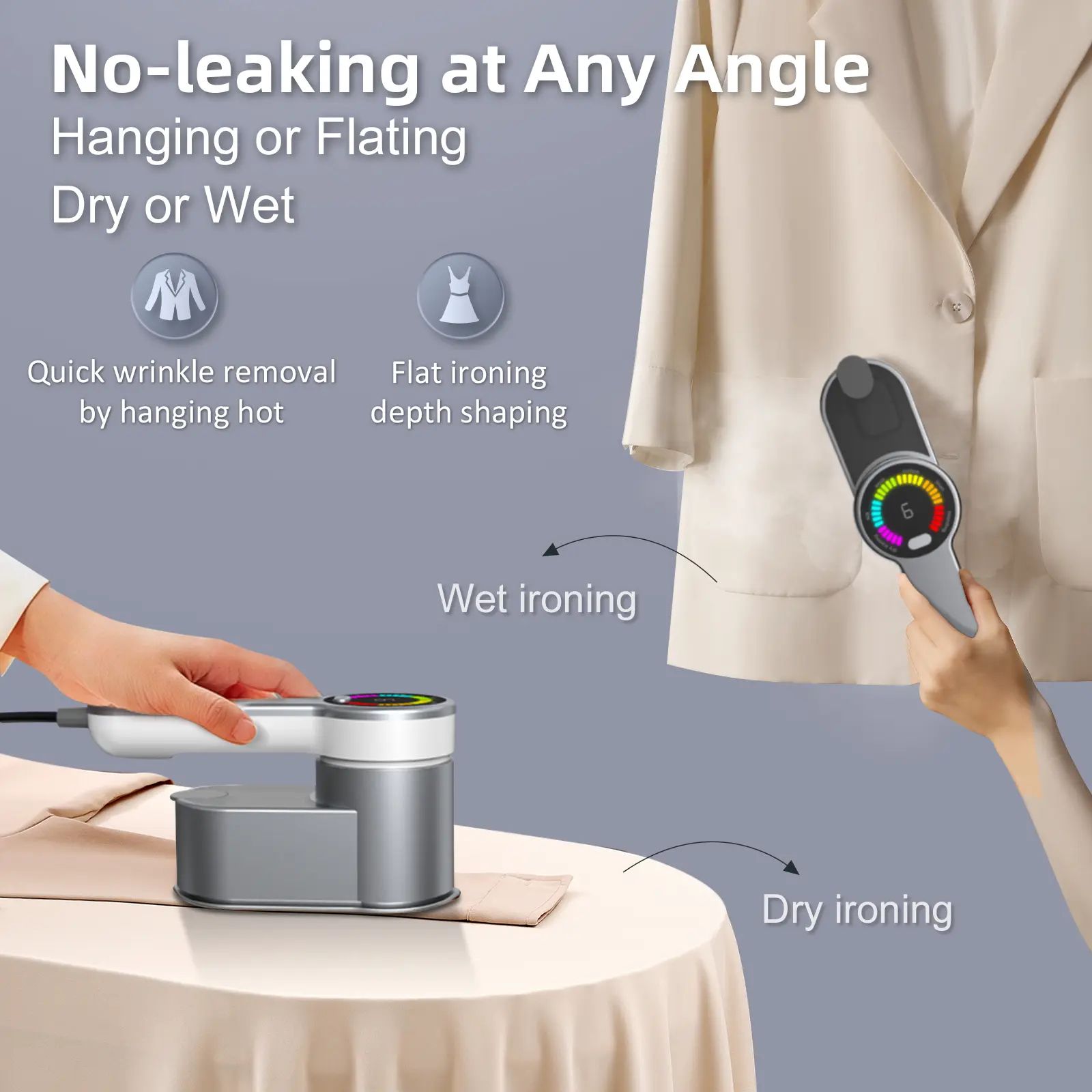 Portable Steamer for Clothes Handheld Steaming Ironing Machine, 6 Gears Adjustable Ironing Steaming Steamer Iron, Color Screen Display Dry Wet 1200W Wrinkle Remover Clothes Iron - Image 8