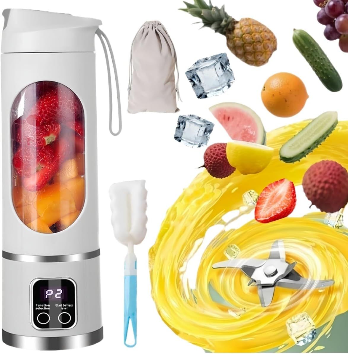 Digital Display Juicer-Smart LED Display, Diet-Friendly Portable Multimode Blender Personal Electric USB 500ML Portable juicer Shakes and Smoothies Blender Small Blenders Mixing,White - Image 1