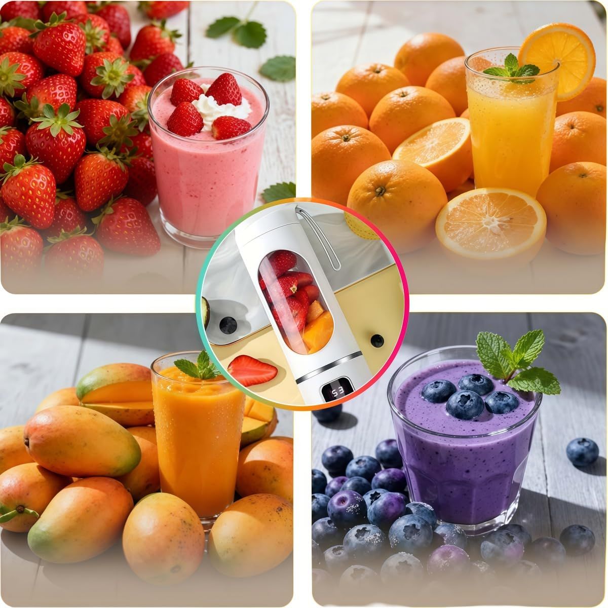 Digital Display Juicer-Smart LED Display, Diet-Friendly Portable Multimode Blender Personal Electric USB 500ML Portable juicer Shakes and Smoothies Blender Small Blenders Mixing,White - Image 5