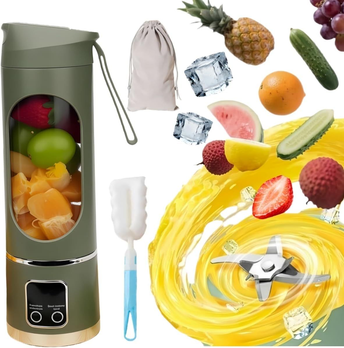 Digital Display Juicer-Smart LED Display, Diet-Friendly Portable Multimode Blender Personal Electric USB 500ML Portable juicer Shakes and Smoothies Blender Small Blenders Mixing,Green - Image 1