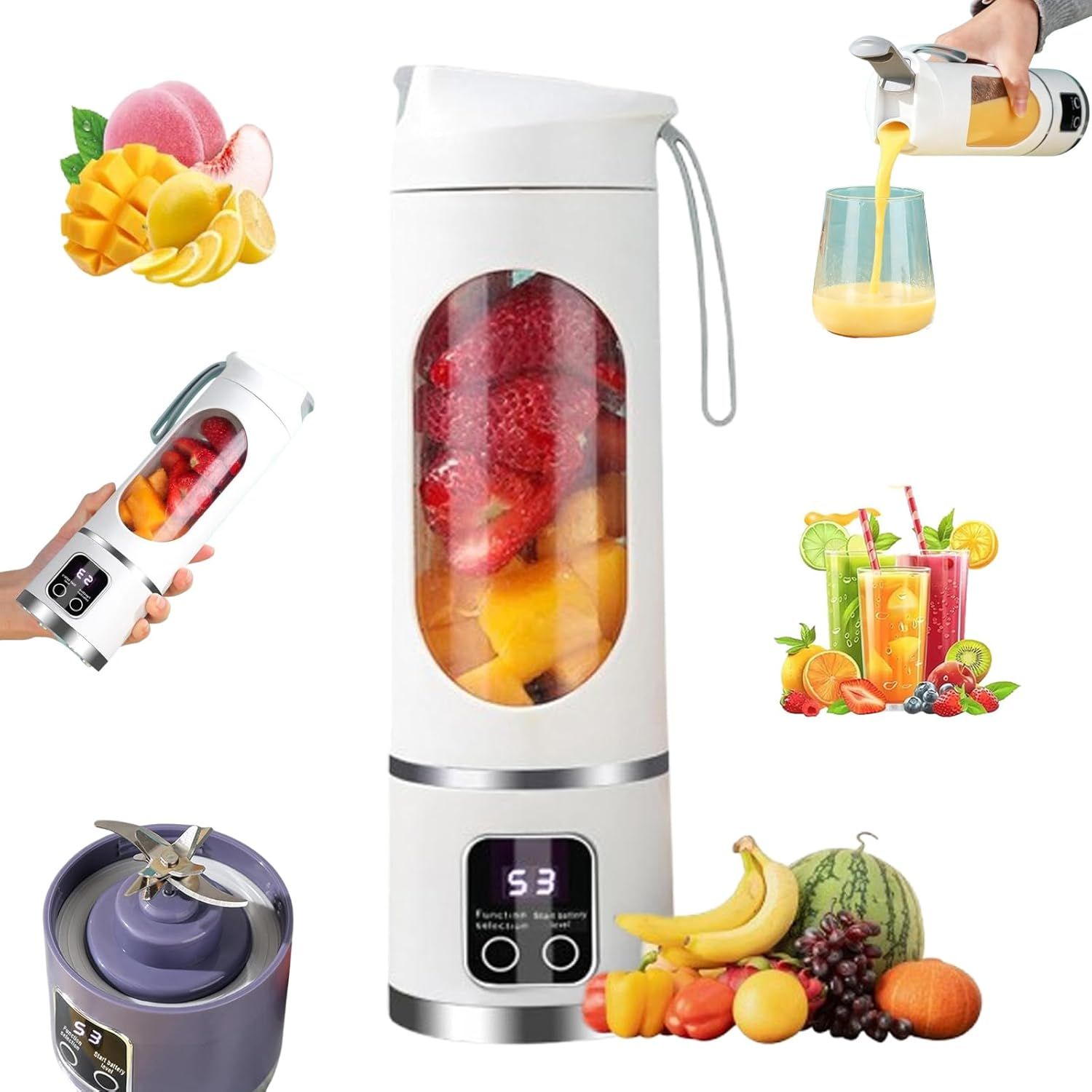 Digital Display Juicer-Smart LED Display, Diet-Friendly Portable Multimode Blender Personal Electric USB 500ML Portable juicer Shakes and Smoothies Blender Small Blenders Mixing,Green - Image 8