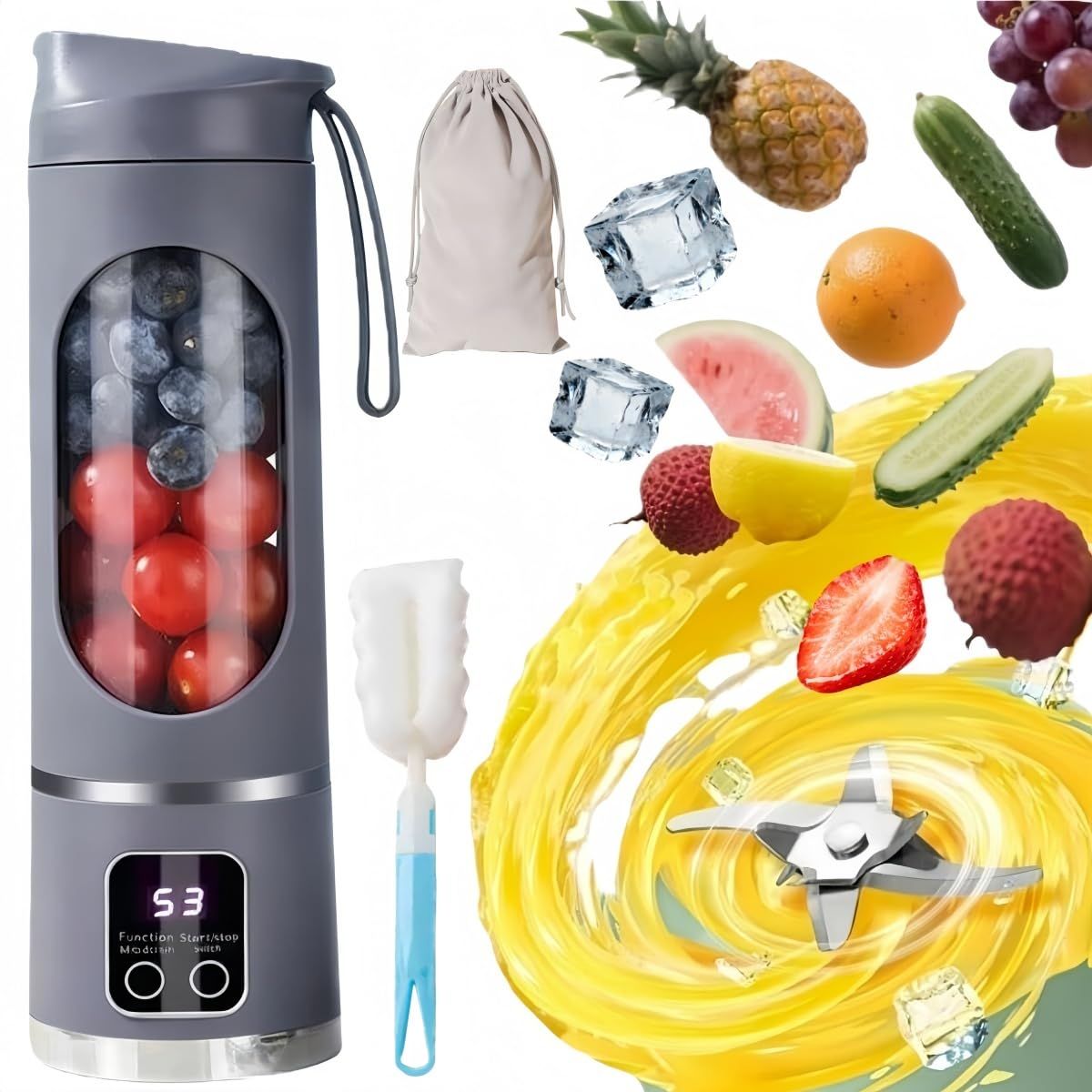 Digital Display Juicer-Smart LED Display, Diet-Friendly Portable Multimode Blender Personal Electric USB 500ML Portable juicer Shakes and Smoothies Blender Small Blenders Mixing,Purple - Image 1