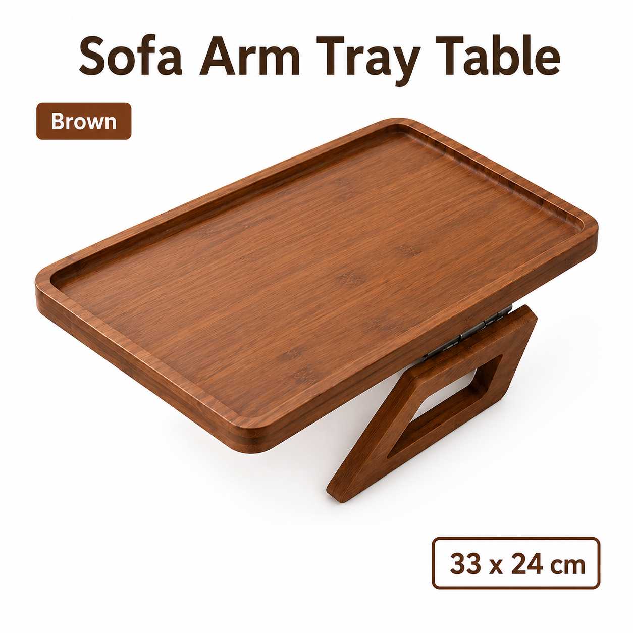 Bamboo Sofa Arm Tray Table, Clip-On Couch Armrest Table for Recliners and Armchairs, TV Dinner, Drink, Snack and Remote Holder, Walnut Brown Rectangular, 13 x 9.4 Inch - Image 1