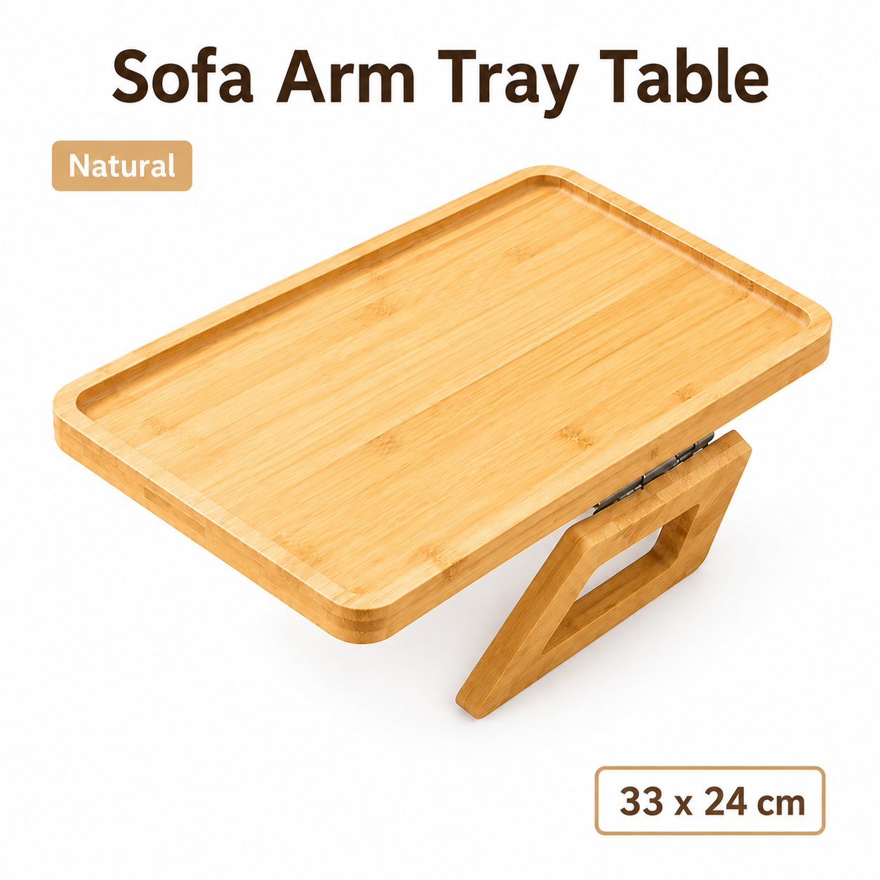 Bamboo Sofa Arm Tray Table, Clip-On Couch Armrest Table for Recliners and Armchairs, TV Dinner, Drink, Snack and Remote Holder, Natural Rectangular, 13 x 9.4 Inch - Image 1