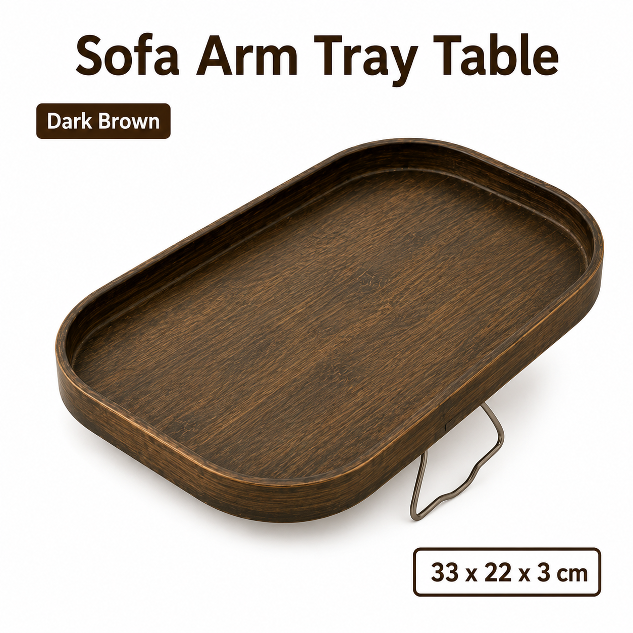 Bamboo Sofa Arm Tray Table for Couch Armrests, Space-Saving TV Dinner, Drink, Snack and Remote Holder, Dark Brown Rounded Rectangle, 13 x 8.7 x 1.2 Inch - Image 1