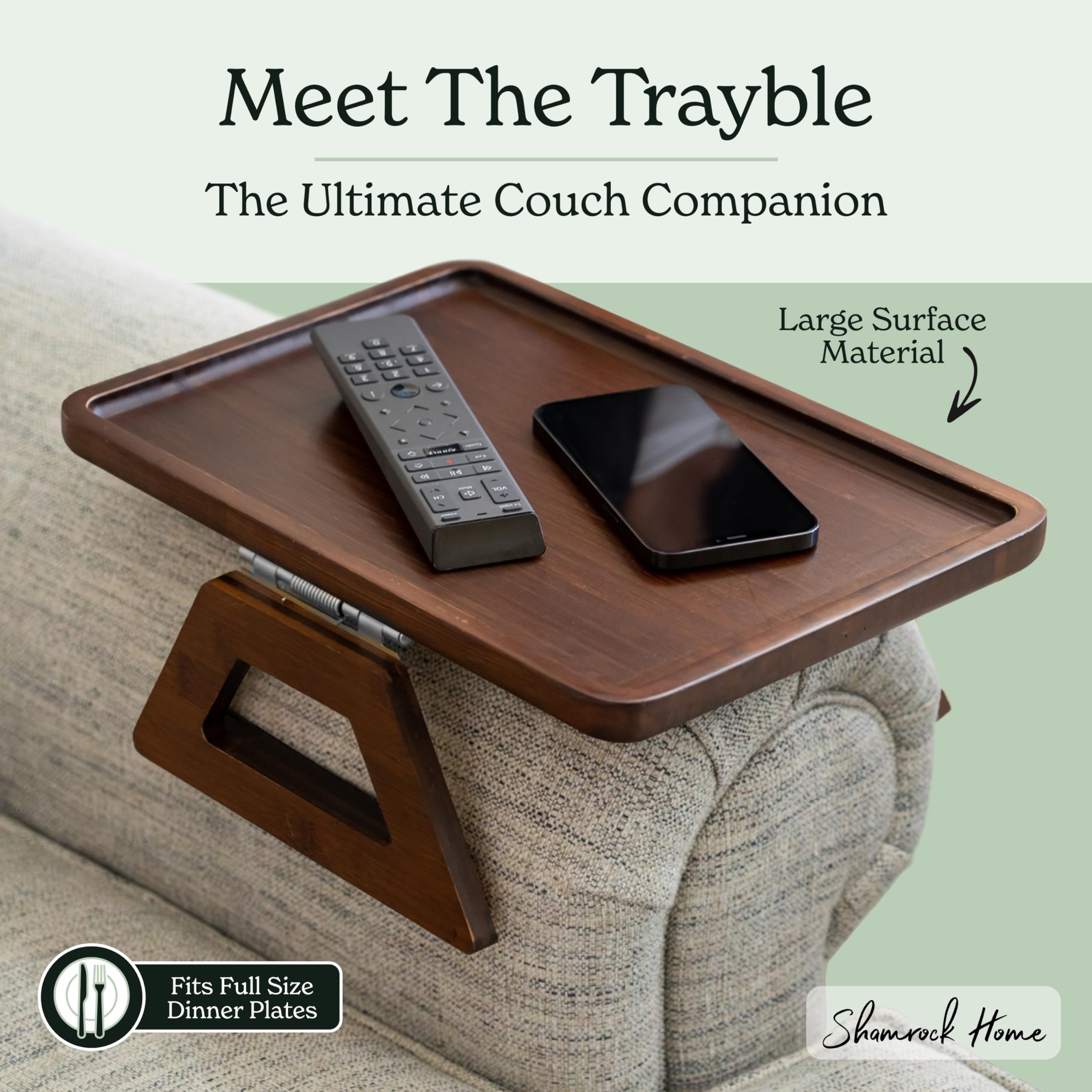 Bamboo Sofa Arm Tray Table for Couch Armrests, Space-Saving TV Dinner, Drink, Snack and Remote Holder, Dark Brown Rounded Rectangle, 13 x 8.7 x 1.2 Inch - Image 4