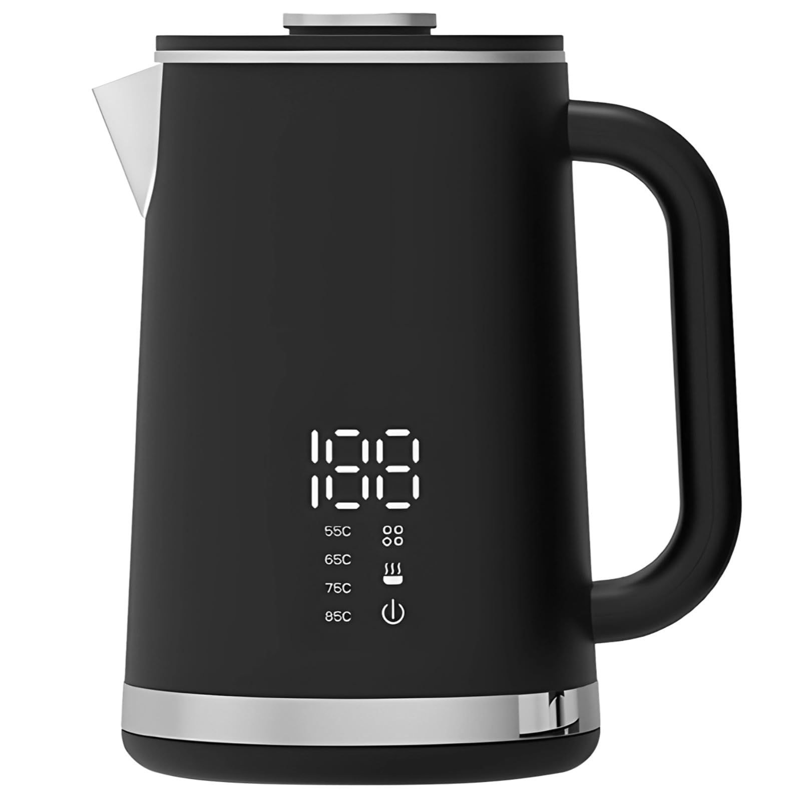 Black electric kettle, 1.7L stainless steel kettle, 1500W rapid heating, with LED display, adjustable temperature, double-walled anti-scalding design, automatic power-off. - Image 1