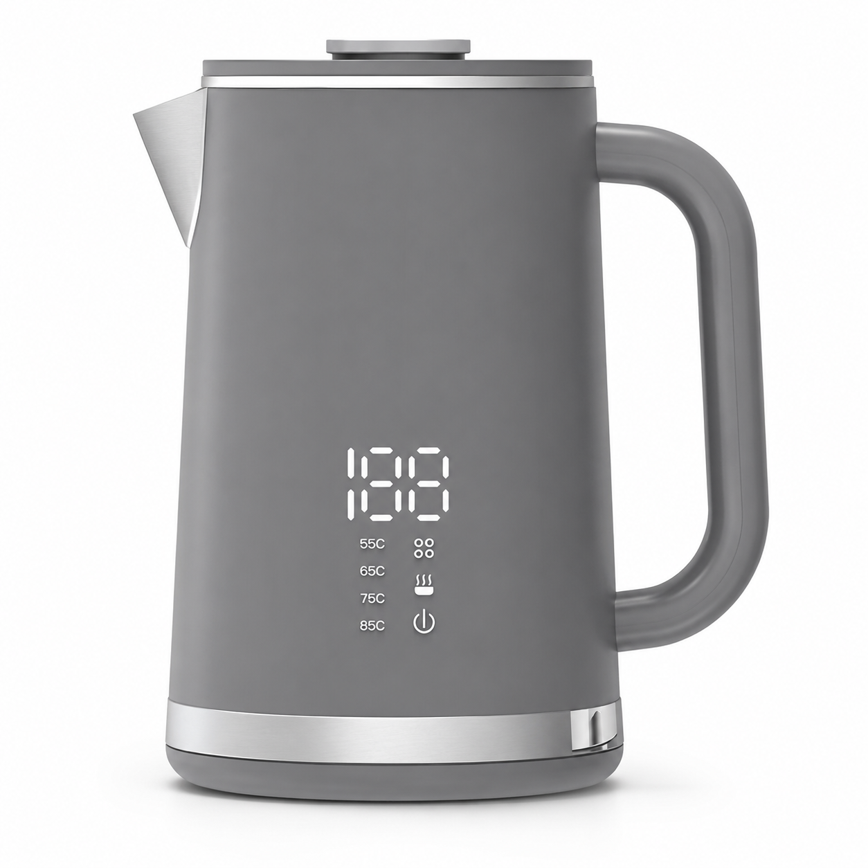 Gray electric kettle, 1.7L stainless steel kettle, 1500W rapid heating, with LED display, adjustable temperature, double-walled anti-scalding design, automatic power-off function, black. - Image 1